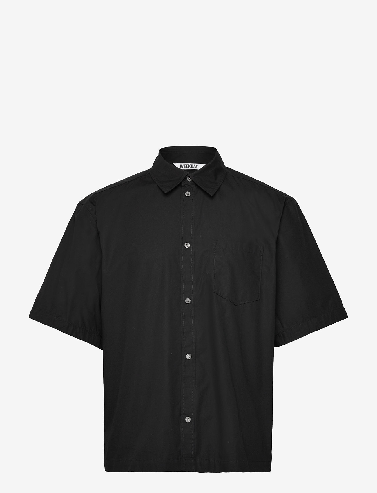 Weekday - Relaxed Fit Short-Sleeved Cotton Shirt - kortærmede skjorter - black - 0