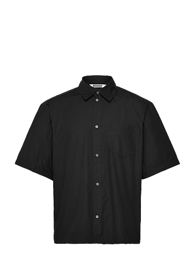 Weekday Relaxed Fit Short-Sleeved Cotton Shirt - Shirts - BLACK / black