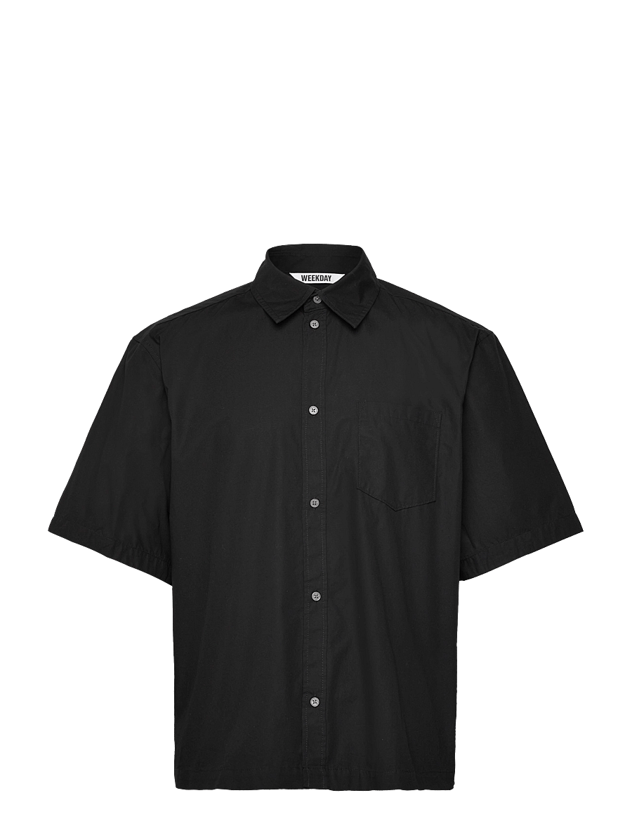 Weekday - Relaxed Fit Short-Sleeved Cotton Shirt - short-sleeved shirts - black - 0