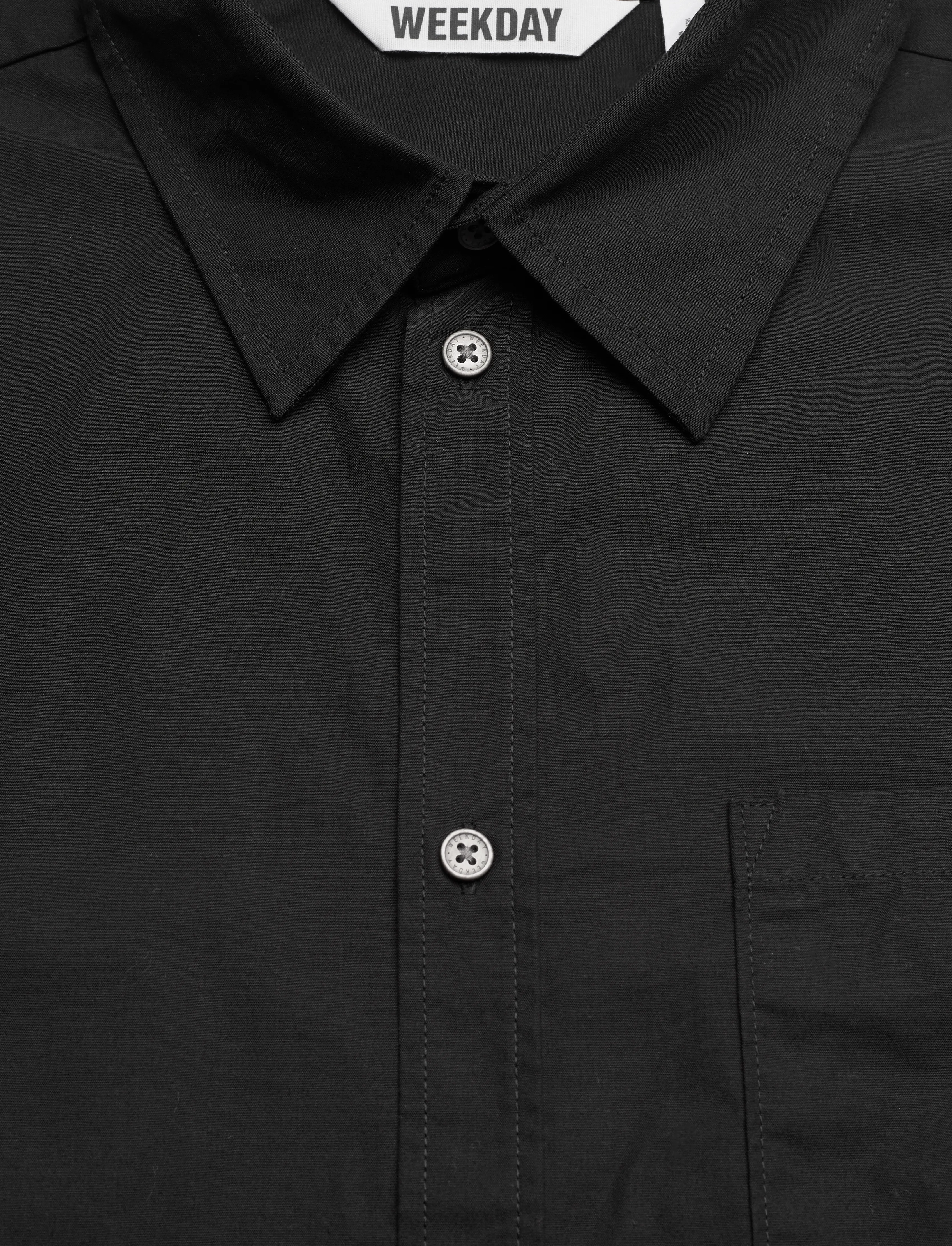 Weekday - Boxy Short-Sleeved Cotton Shirt - kortärmade skjortor - black - 2