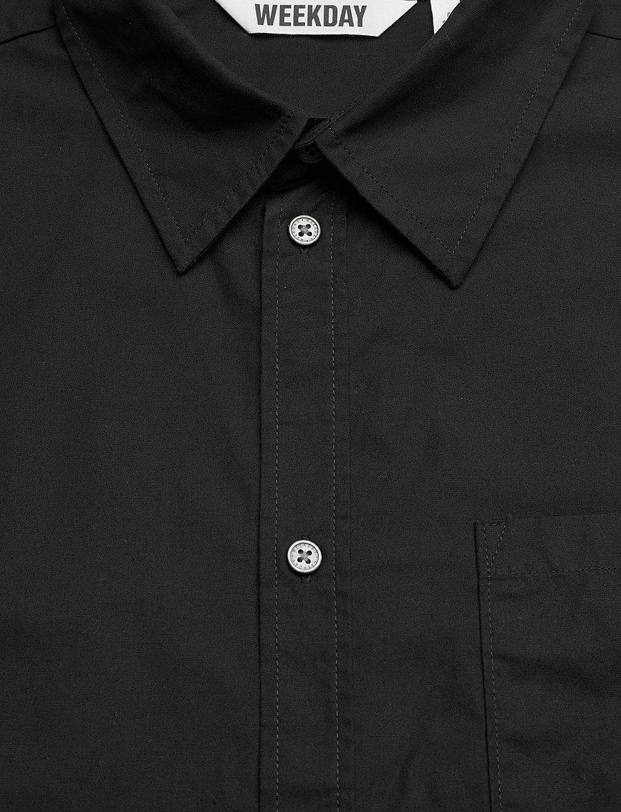 Weekday - Relaxed Fit Short-Sleeved Cotton Shirt - short-sleeved shirts - black - 2