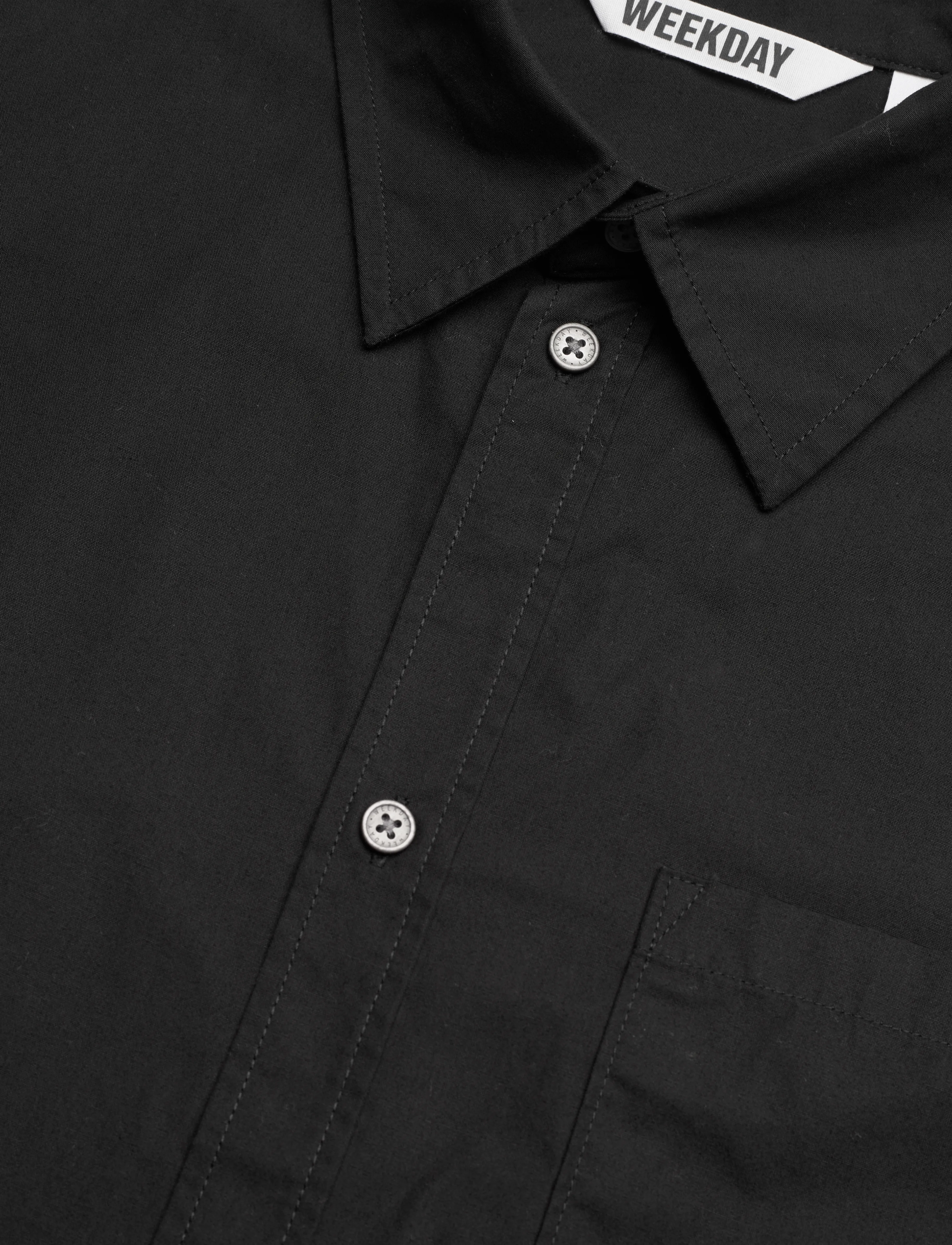 Weekday - Boxy Short-Sleeved Cotton Shirt - kortärmade skjortor - black - 3