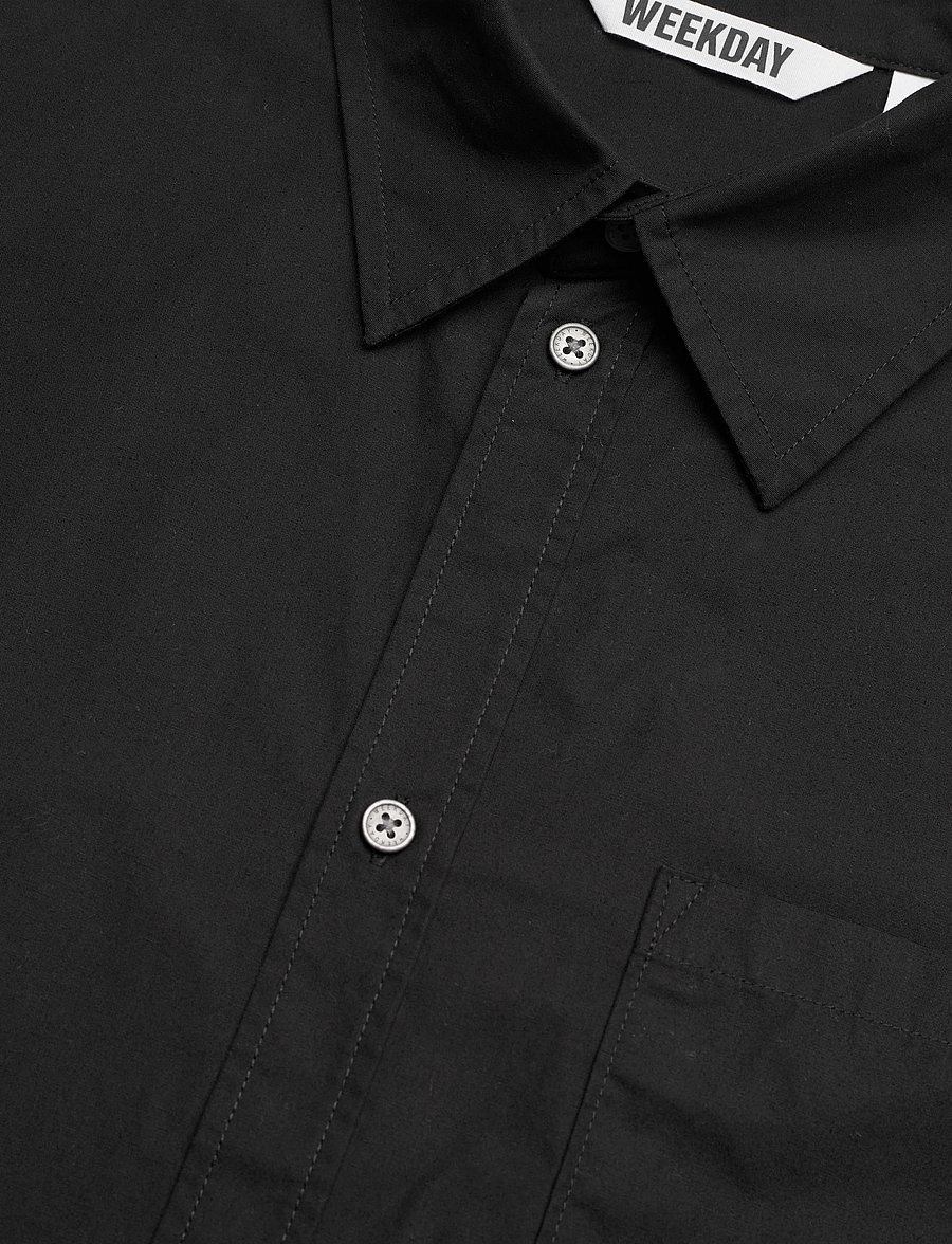 Weekday - Relaxed Fit Short-Sleeved Cotton Shirt - short-sleeved shirts - black - 3