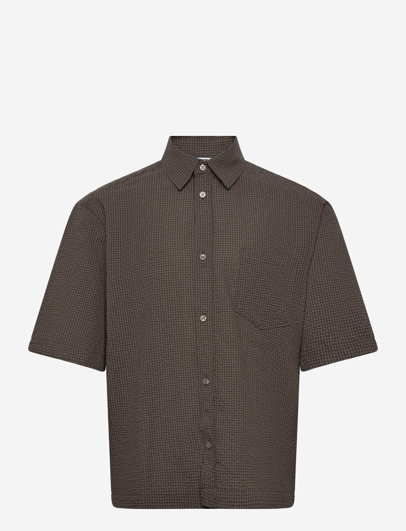Weekday - Boxy Short-Sleeved Cotton Shirt - lühikeste varrukatega särgid - brown check - 0