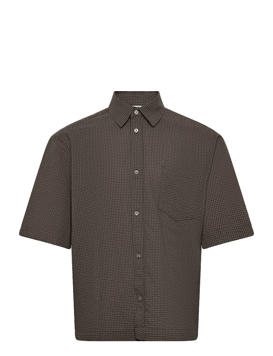 Weekday - Relaxed Fit Short-Sleeved Cotton Shirt - kortærmede skjorter - brown check - 0