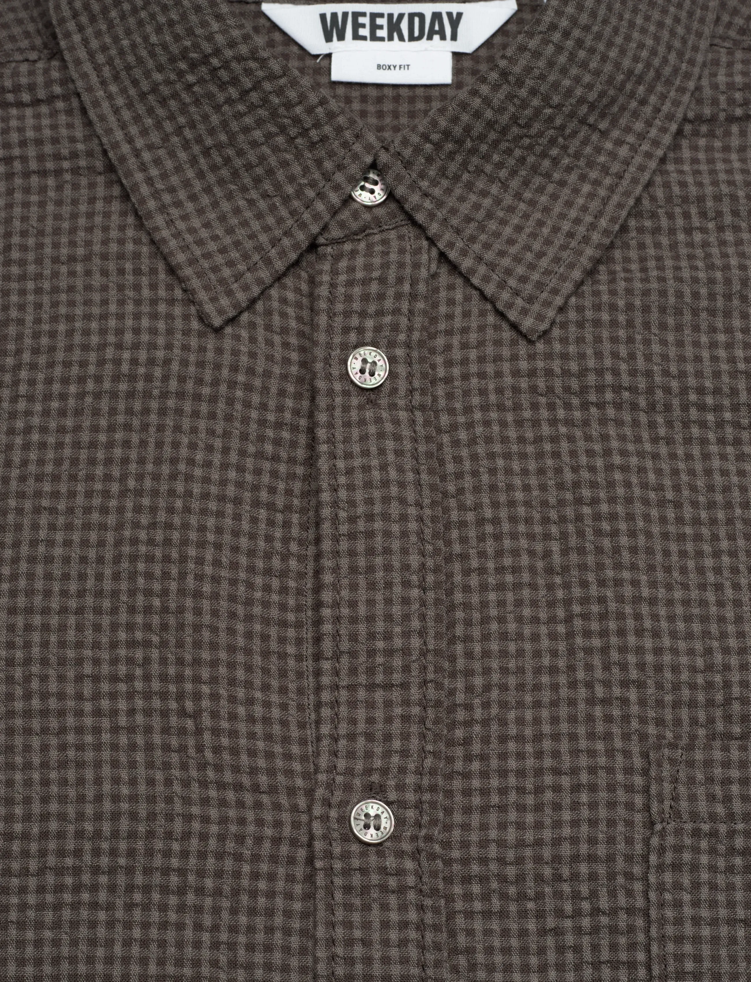 Weekday - Boxy Short-Sleeved Cotton Shirt - kurzarmhemden - brown check - 2