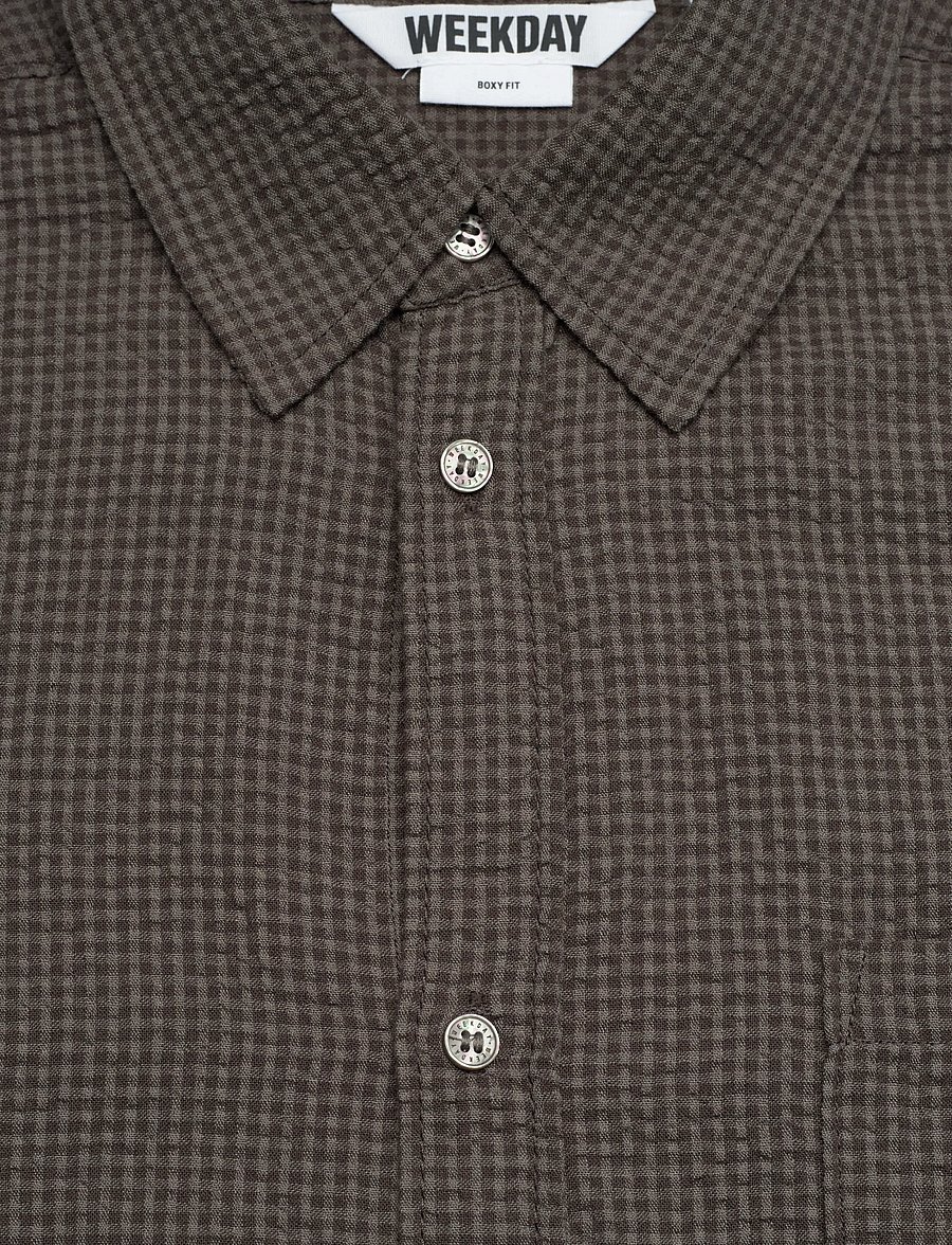 Weekday - Relaxed Fit Short-Sleeved Cotton Shirt - kortærmede skjorter - brown check - 2