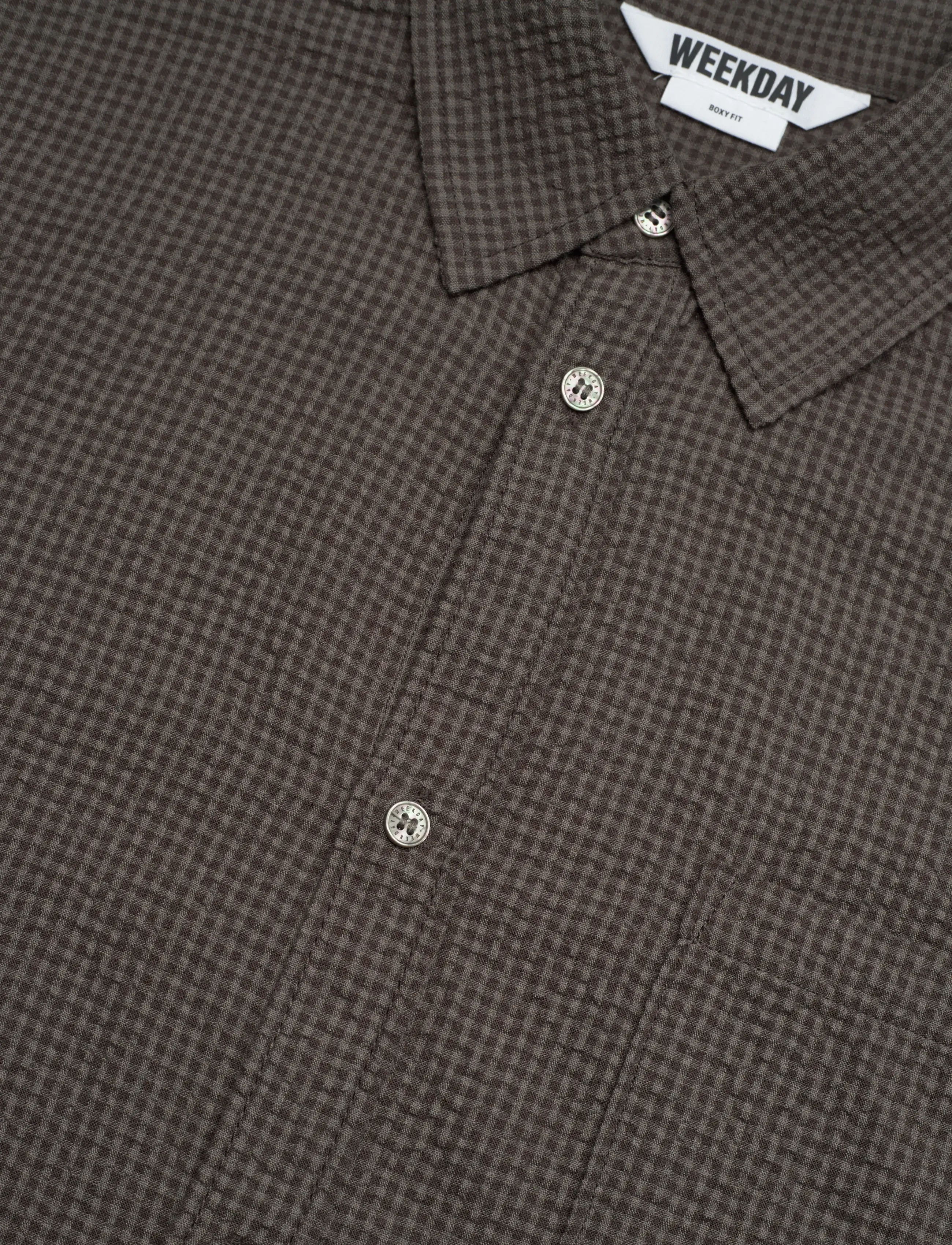 Weekday - Boxy Short-Sleeved Cotton Shirt - kurzarmhemden - brown check - 3