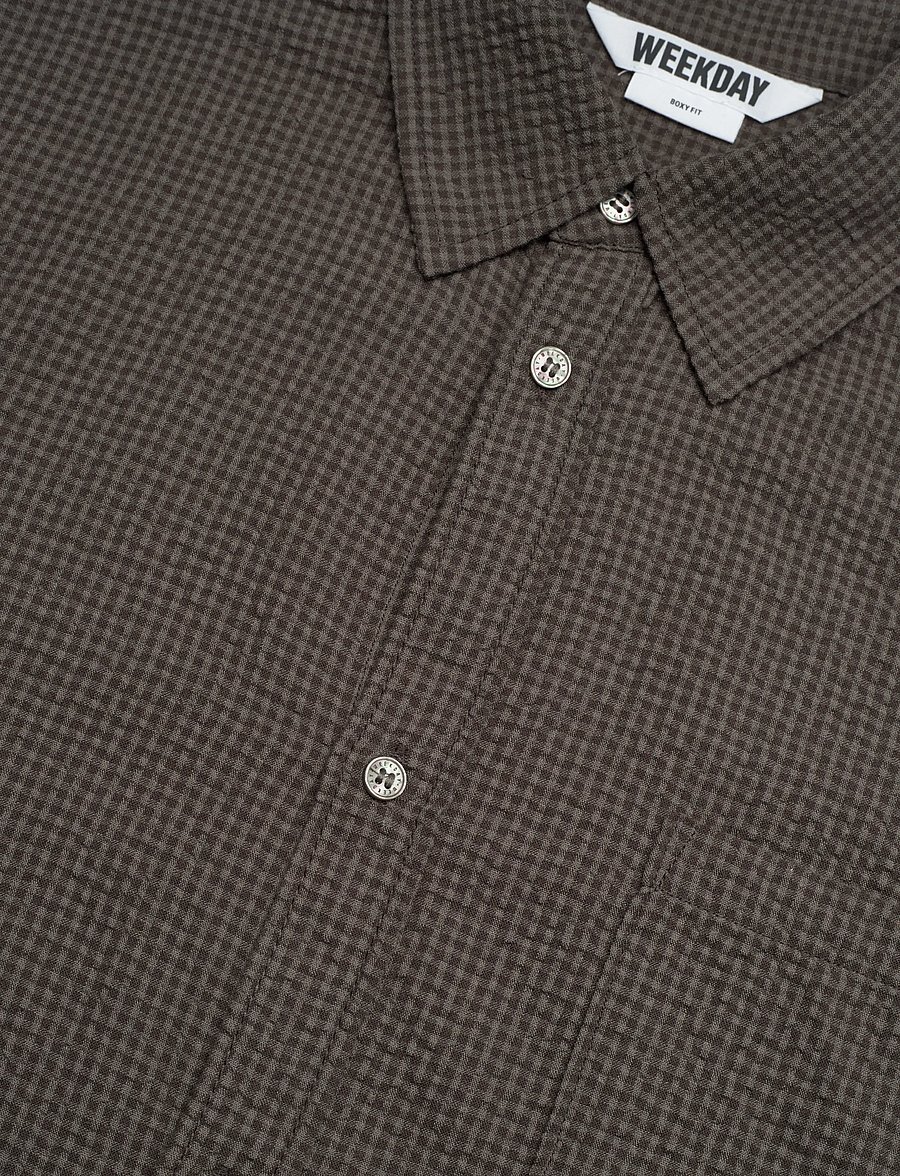 Weekday - Relaxed Fit Short-Sleeved Cotton Shirt - kortærmede skjorter - brown check - 3