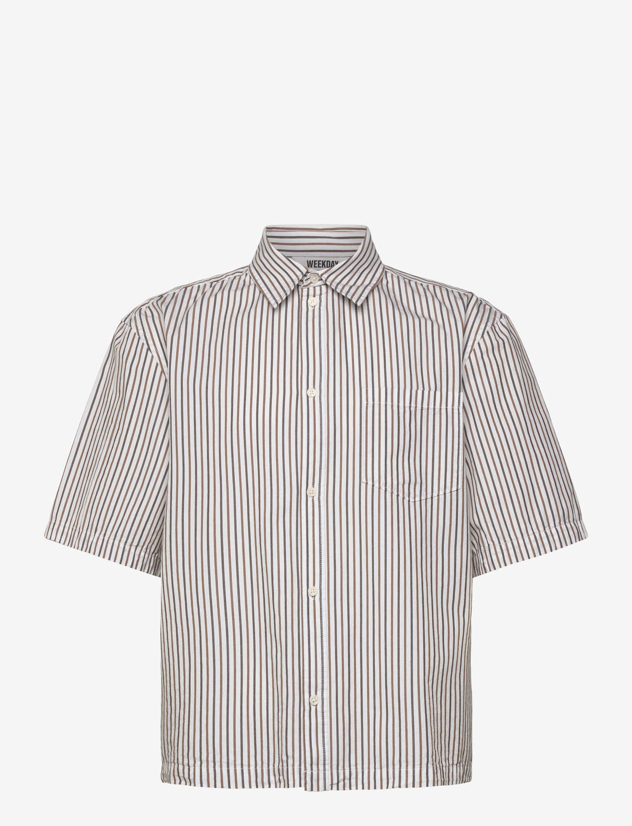 Weekday - Boxy Short-Sleeved Cotton Shirt - kortærmede skjorter - brown medium - 0