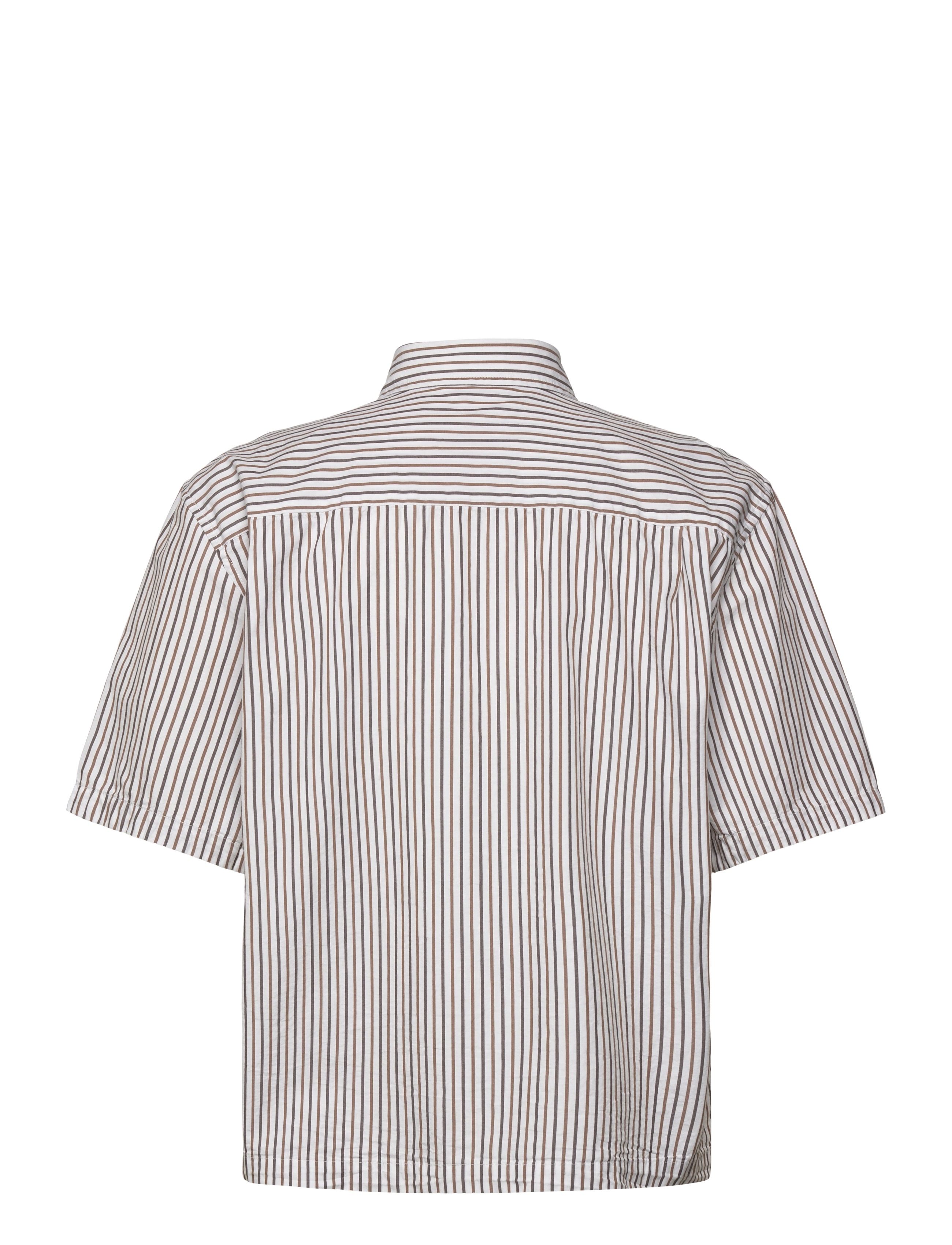 Weekday - Boxy Short-Sleeved Cotton Shirt - kortärmade skjortor - brown medium - 1