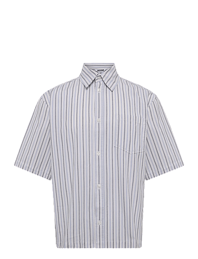 Weekday Relaxed Fit Short-Sleeved Cotton Shirt - Shirts - OFF WHITE STRIPE / white