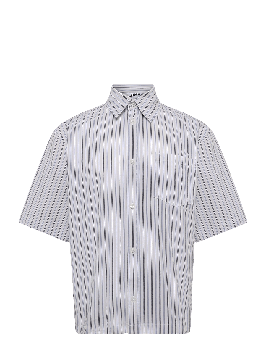 Weekday - Relaxed Fit Short-Sleeved Cotton Shirt - short-sleeved shirts - off white stripe - 0