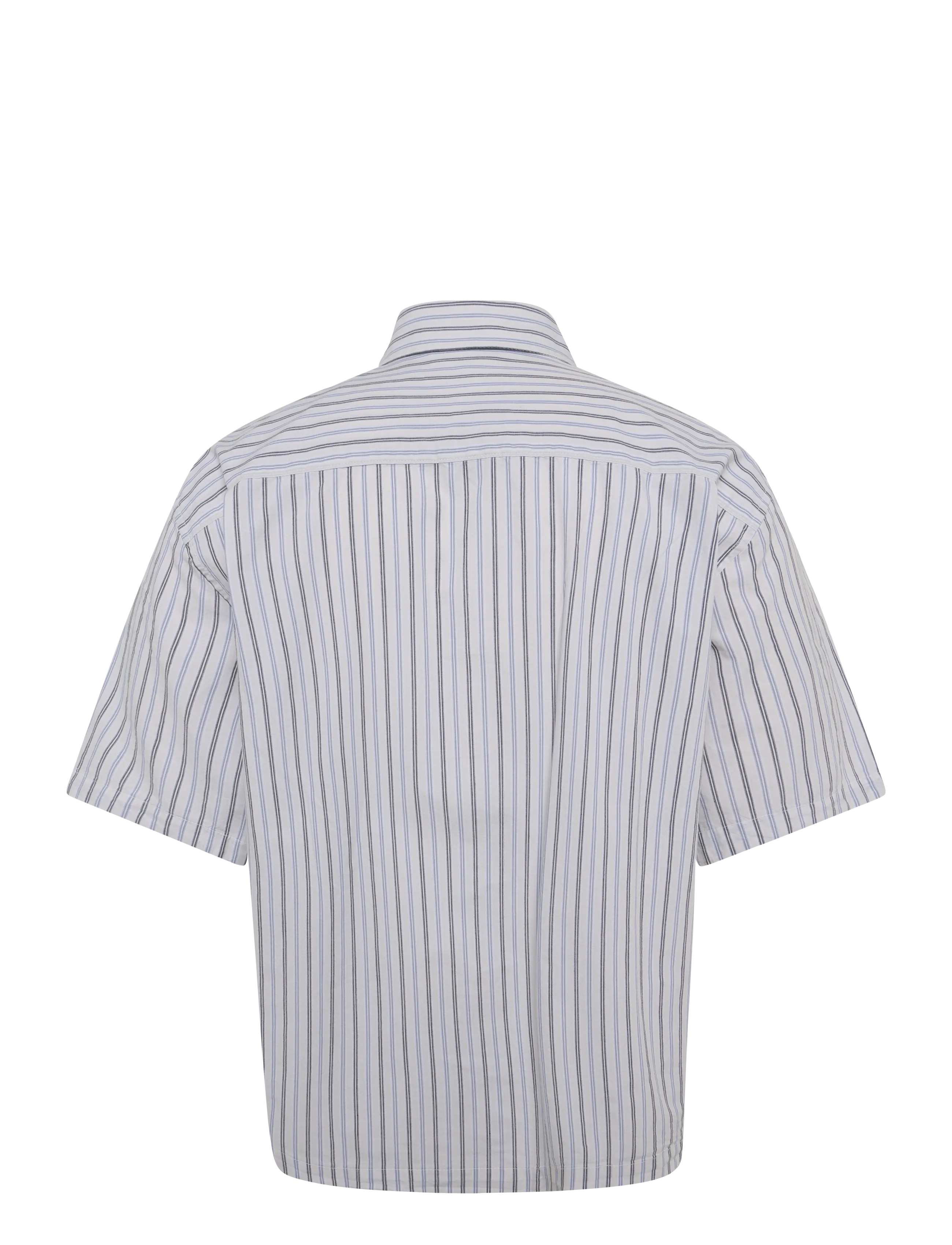 Weekday - Boxy Short-Sleeved Cotton Shirt - short-sleeved shirts - off white stripe - 1