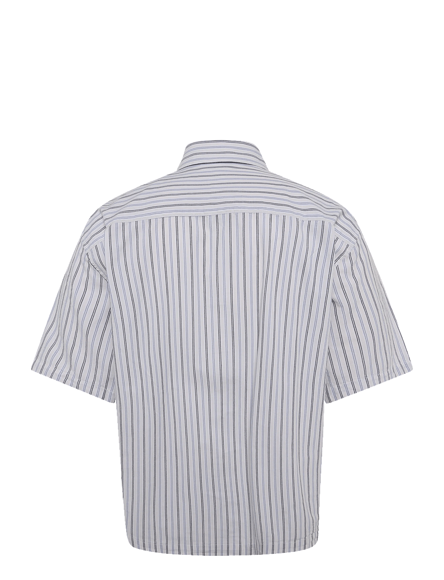 Weekday - Relaxed Fit Short-Sleeved Cotton Shirt - short-sleeved shirts - off white stripe - 1