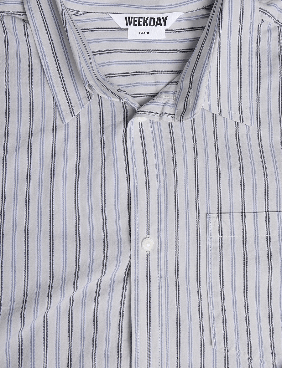 Weekday - Relaxed Fit Short-Sleeved Cotton Shirt - short-sleeved shirts - off white stripe - 2