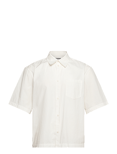 Weekday Relaxed Fit Short-Sleeved Cotton Shirt - Shirts - WHITE DUSTY LIGHT / white