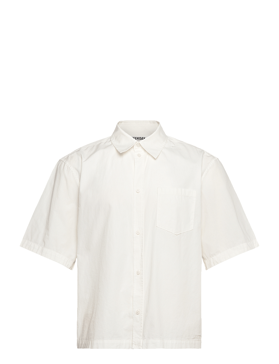 Weekday - Relaxed Fit Short-Sleeved Cotton Shirt - kortærmede skjorter - white dusty light - 0