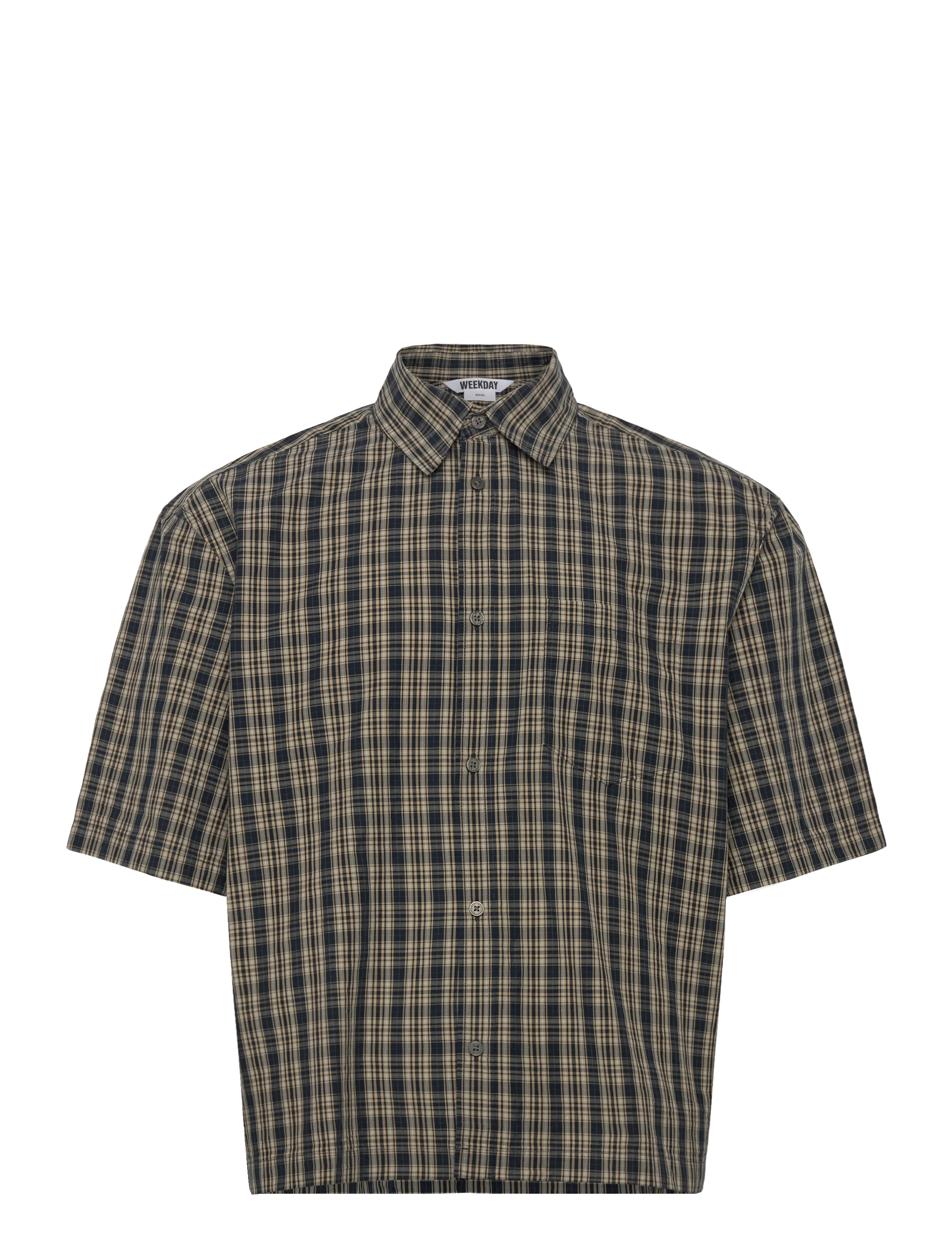 Weekday Relaxed Fit Short-Sleeved Cotton Shirt - Weekday - YELLOW/NAVY CHECK / multi