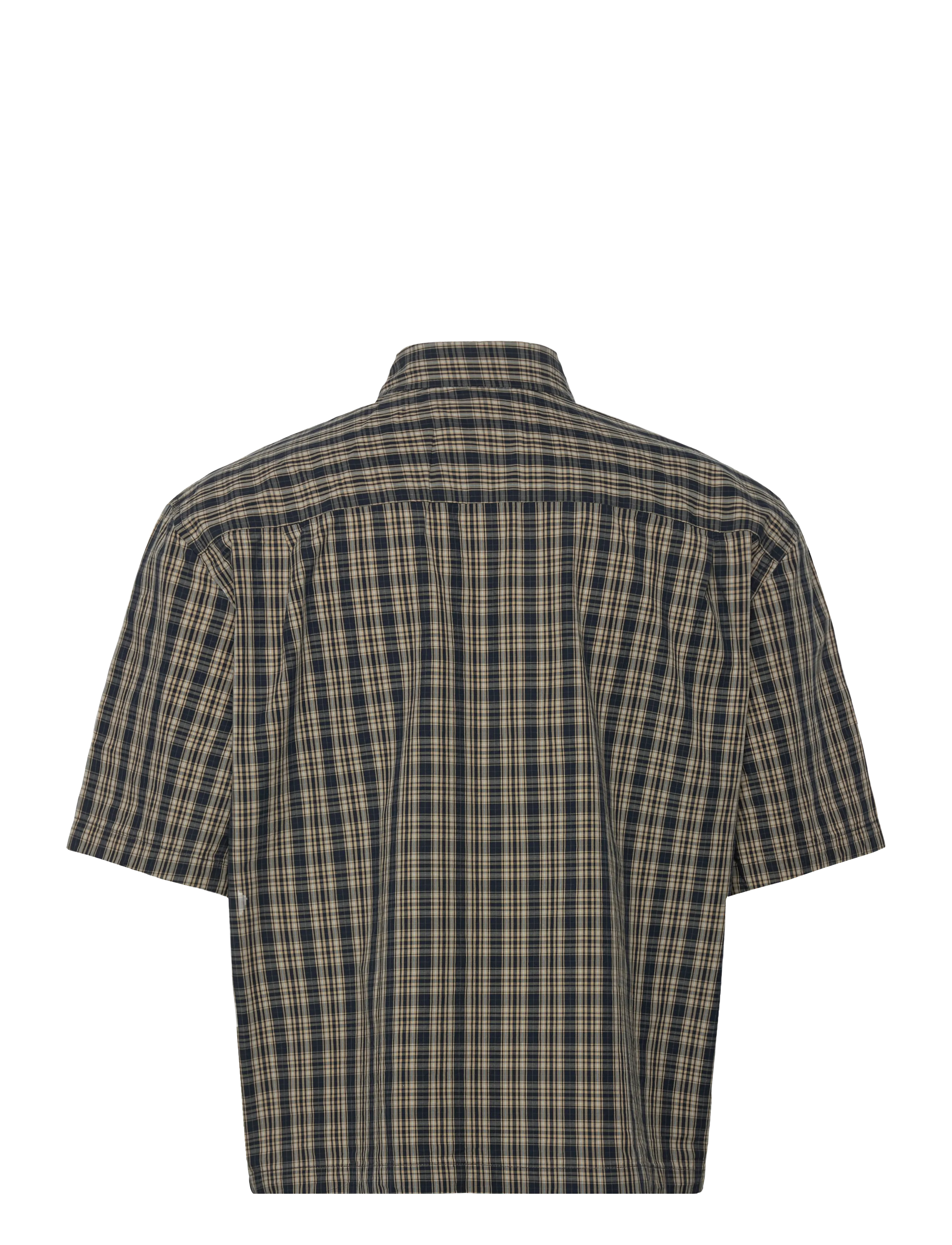 Weekday - Boxy Short-Sleeved Cotton Shirt - kurzarmhemden - yellow/navy check - 1