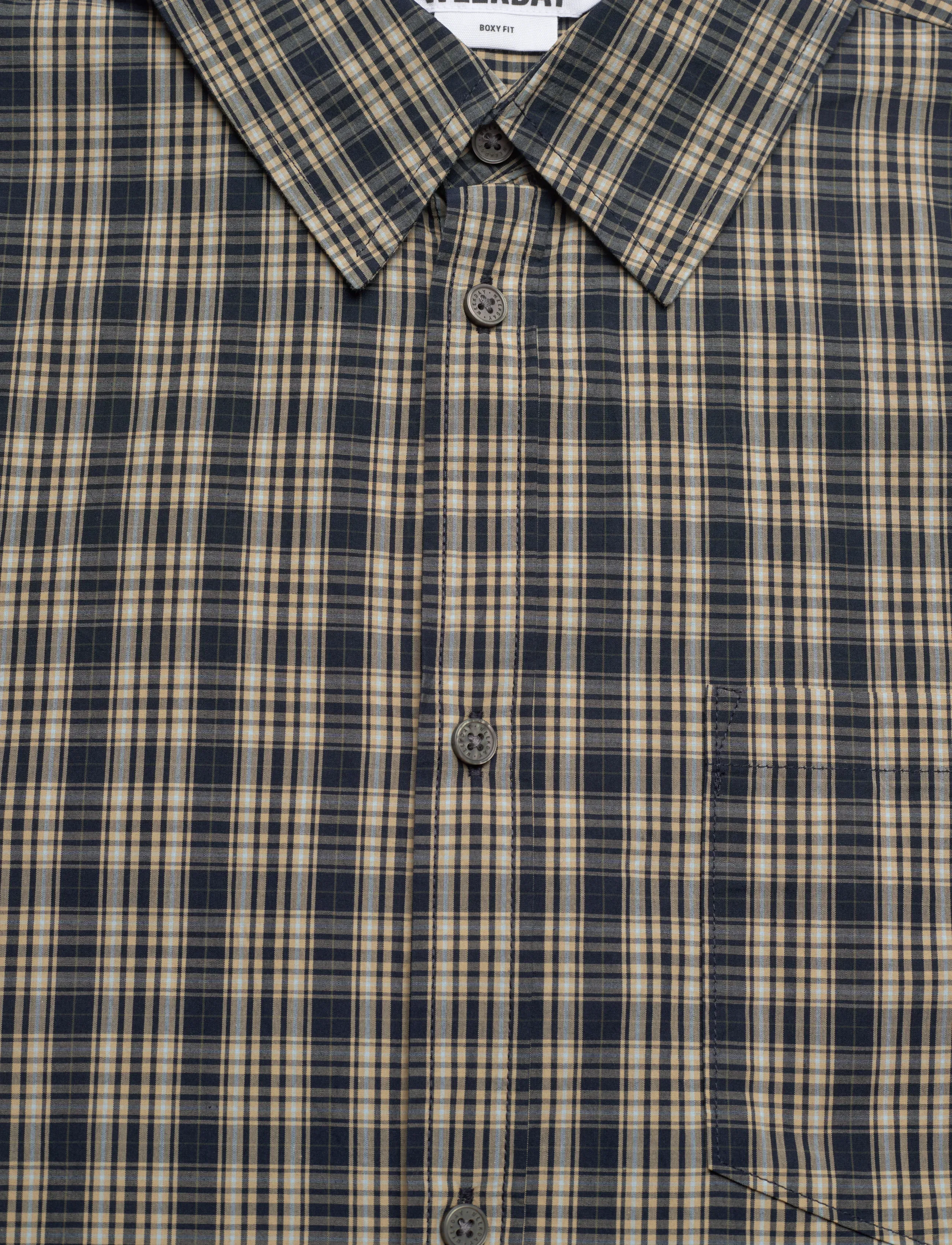 Weekday - Boxy Short-Sleeved Cotton Shirt - kurzarmhemden - yellow/navy check - 2