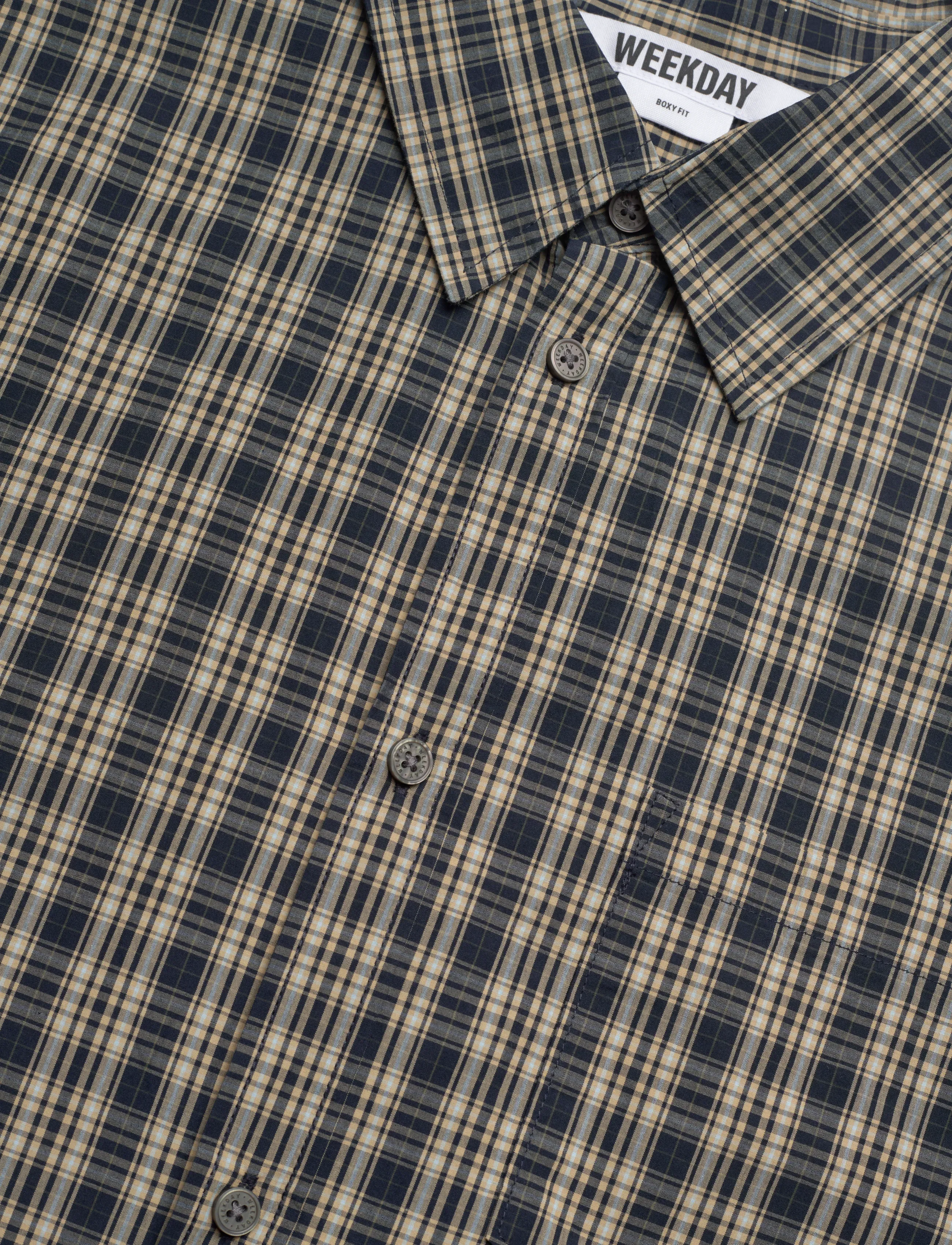 Weekday - Boxy Short-Sleeved Cotton Shirt - kurzarmhemden - yellow/navy check - 3