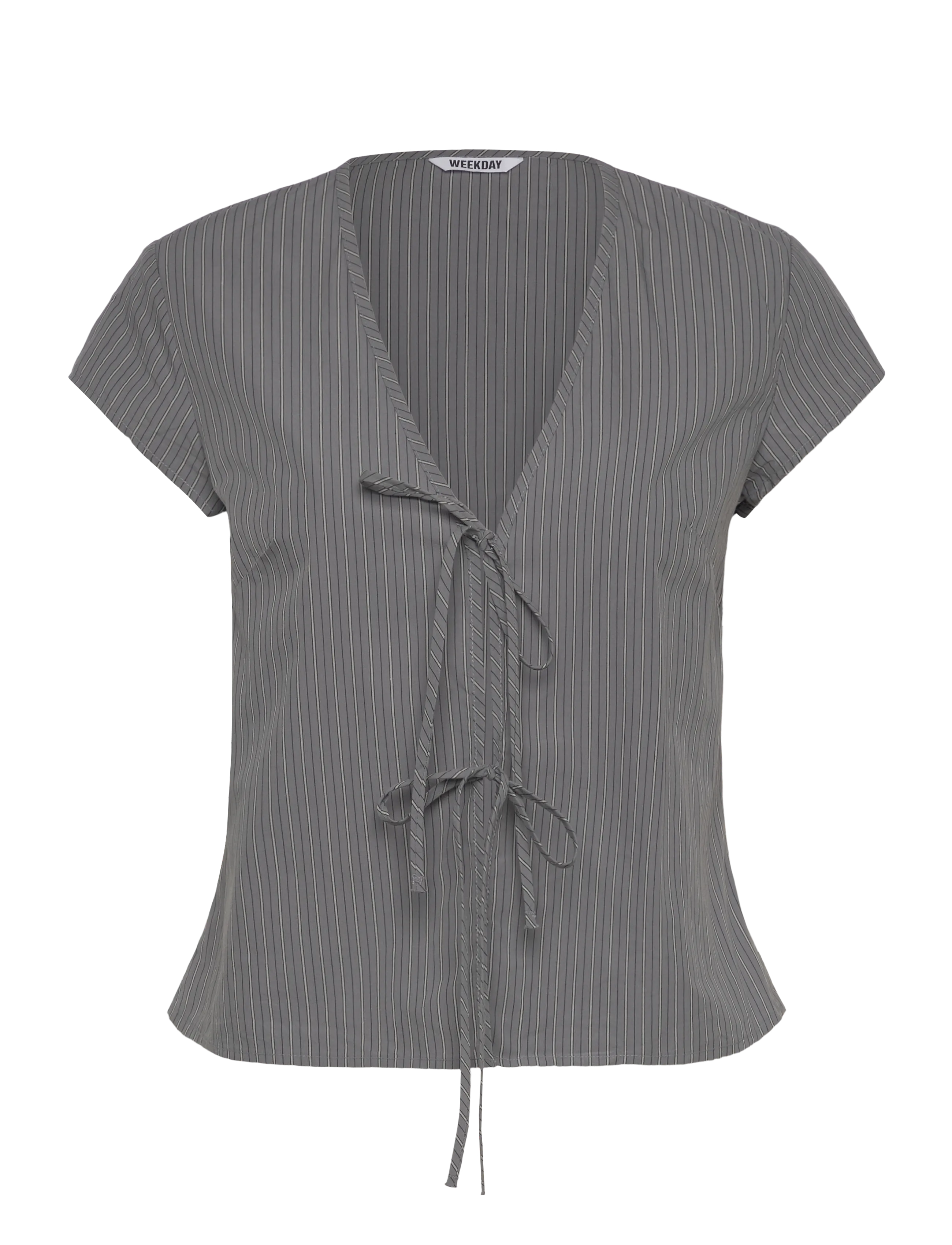 Weekday Tie-Front V-Neck Cotton Blouse, S, Blouses, Grau - Sleeveless, Frauen