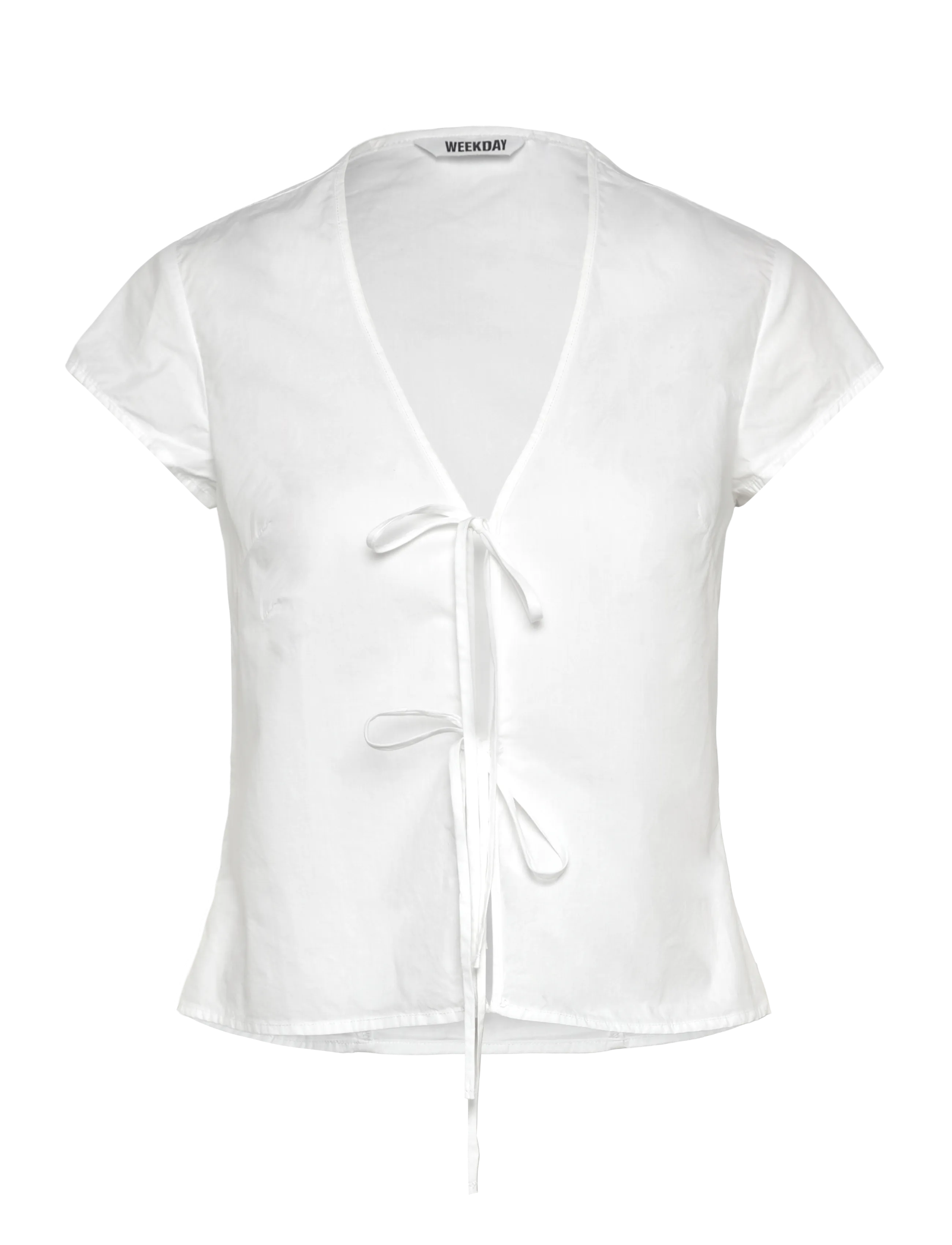 Weekday Tie-Front V-Neck Cotton Blouse, S, Blouses, Weiß - Sleeveless, Frauen
