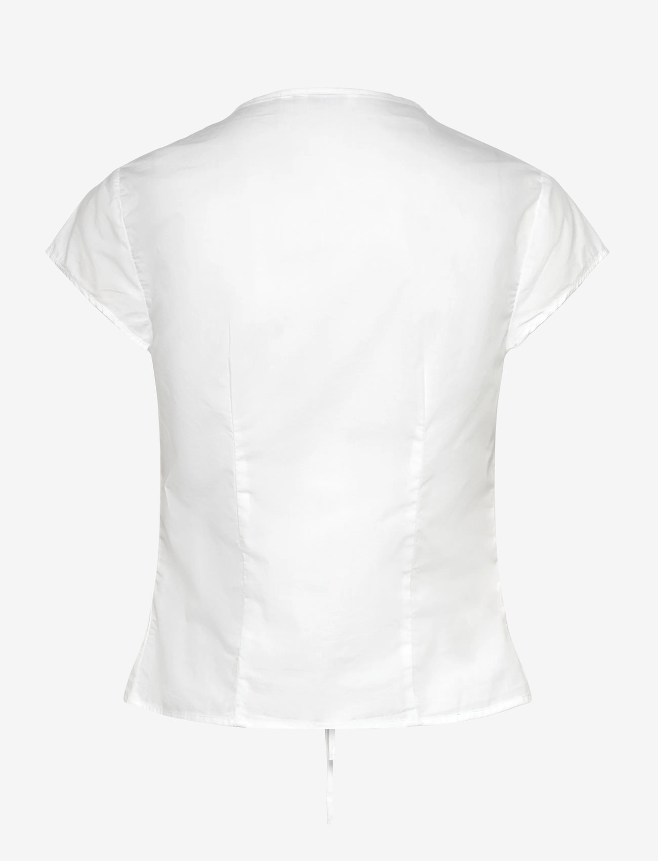 Weekday - Tie-Front V-neck Cotton Blouse - kortärmade blusar - white light - 1