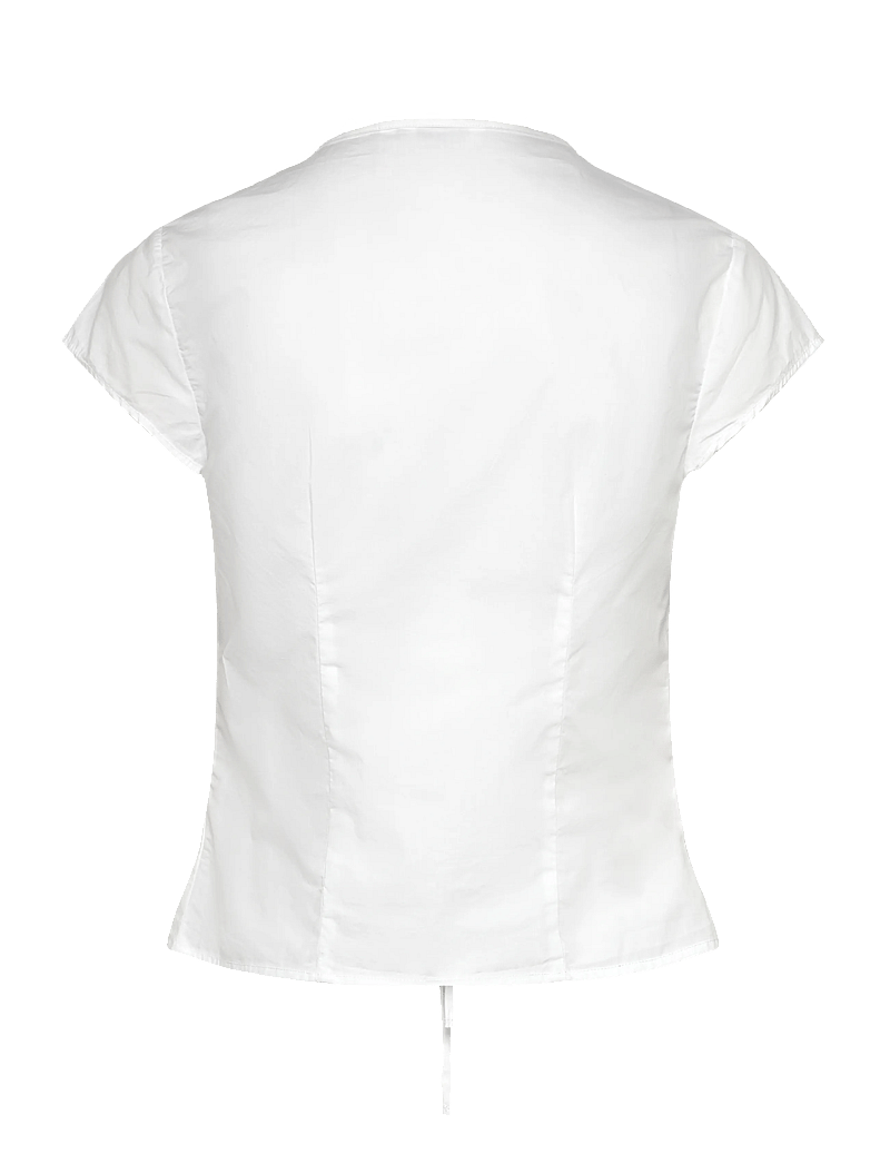 Weekday - Tie-Front V-neck Cotton Blouse - lühikeste varrukatega pluusid - white light - 1