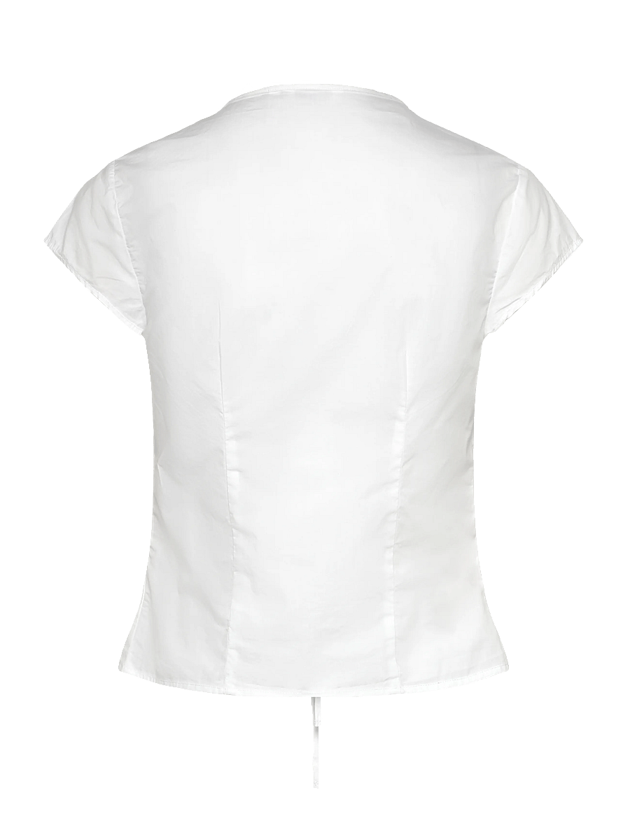 Weekday - Tie-Front V-neck Cotton Blouse - kurzärmelige blusen - white light - 1