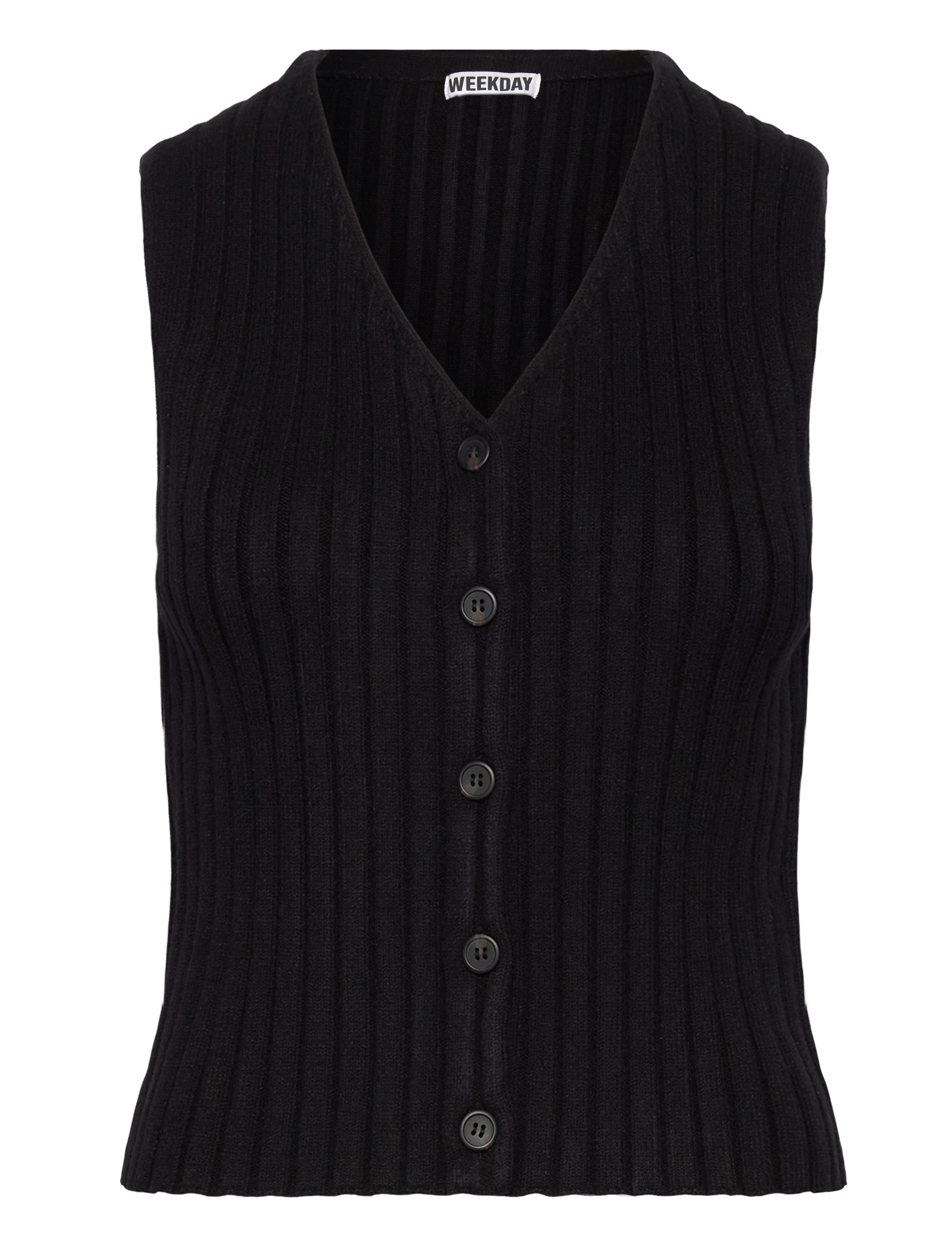 Weekday Rib-Knitted V-Neck Vest, XS, Black, Veste > Strikkede Veste, Dame