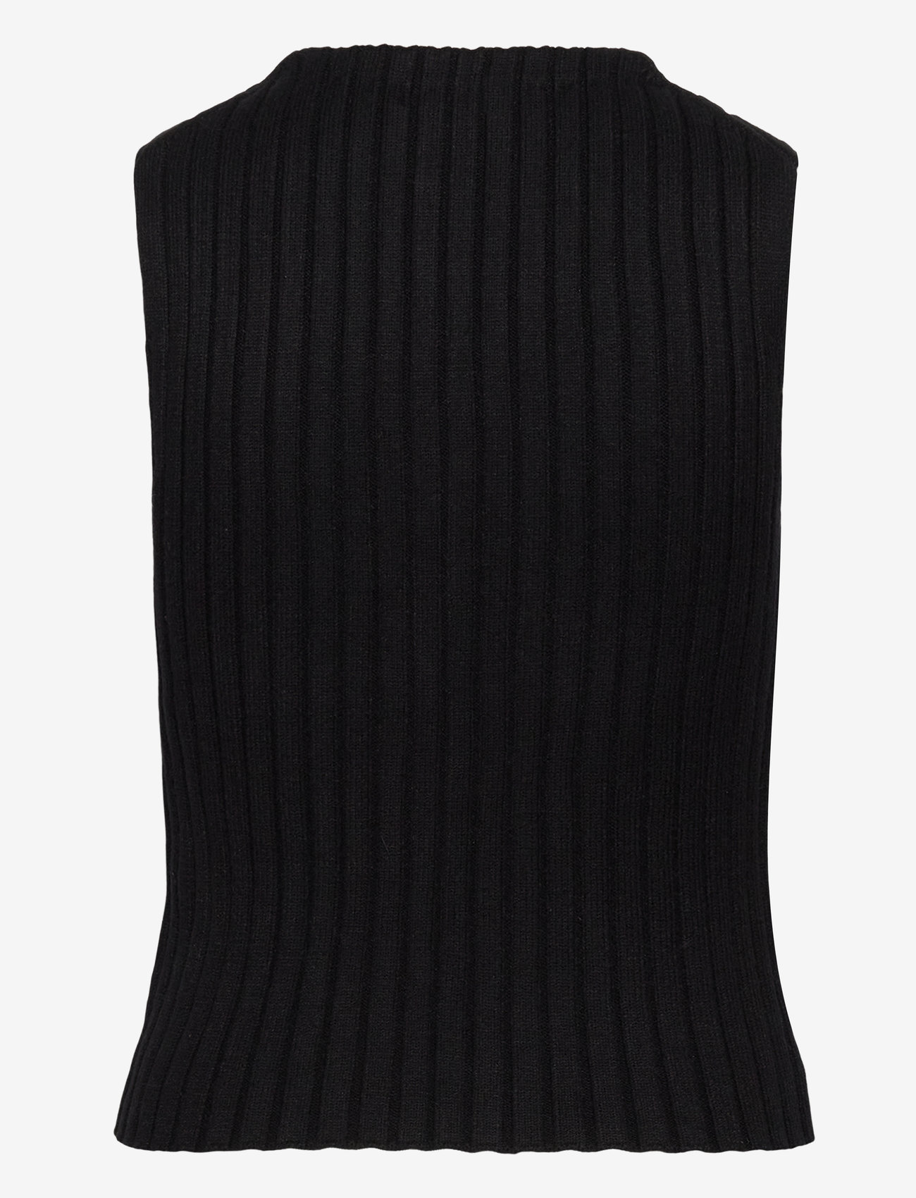 Weekday - Rib-Knitted V-neck Vest - strikveste - black - 1