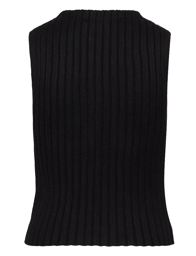 Weekday - Rib-Knitted V-neck Vest - strikveste - black - 1