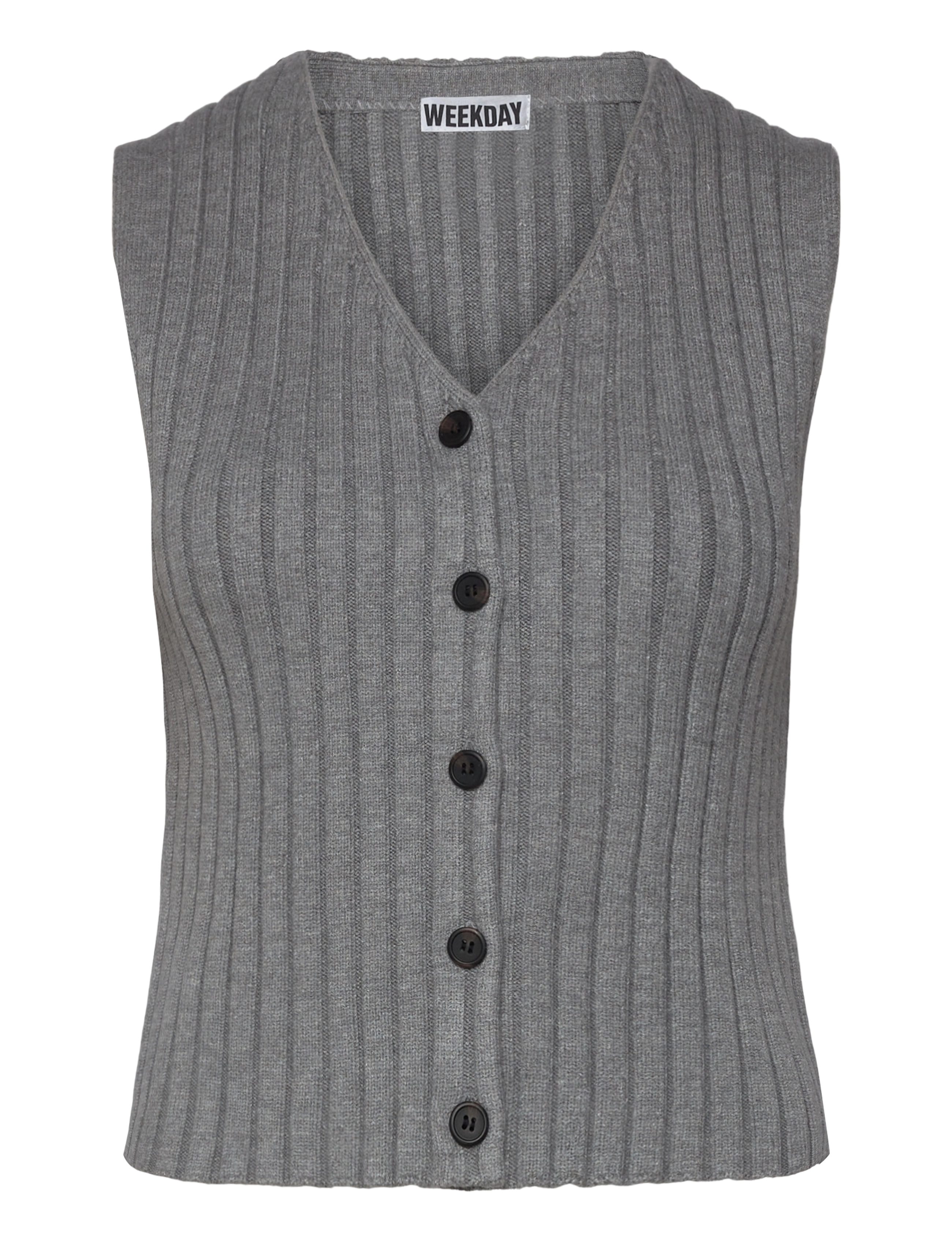 Weekday Rib-Knitted V-Neck Vest, XS, Westen, Grau - Knitted Frauen