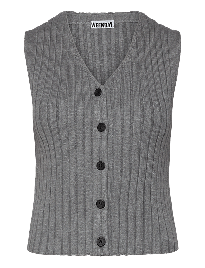 Rib-Knitted V-Neck Vest - Strikveste