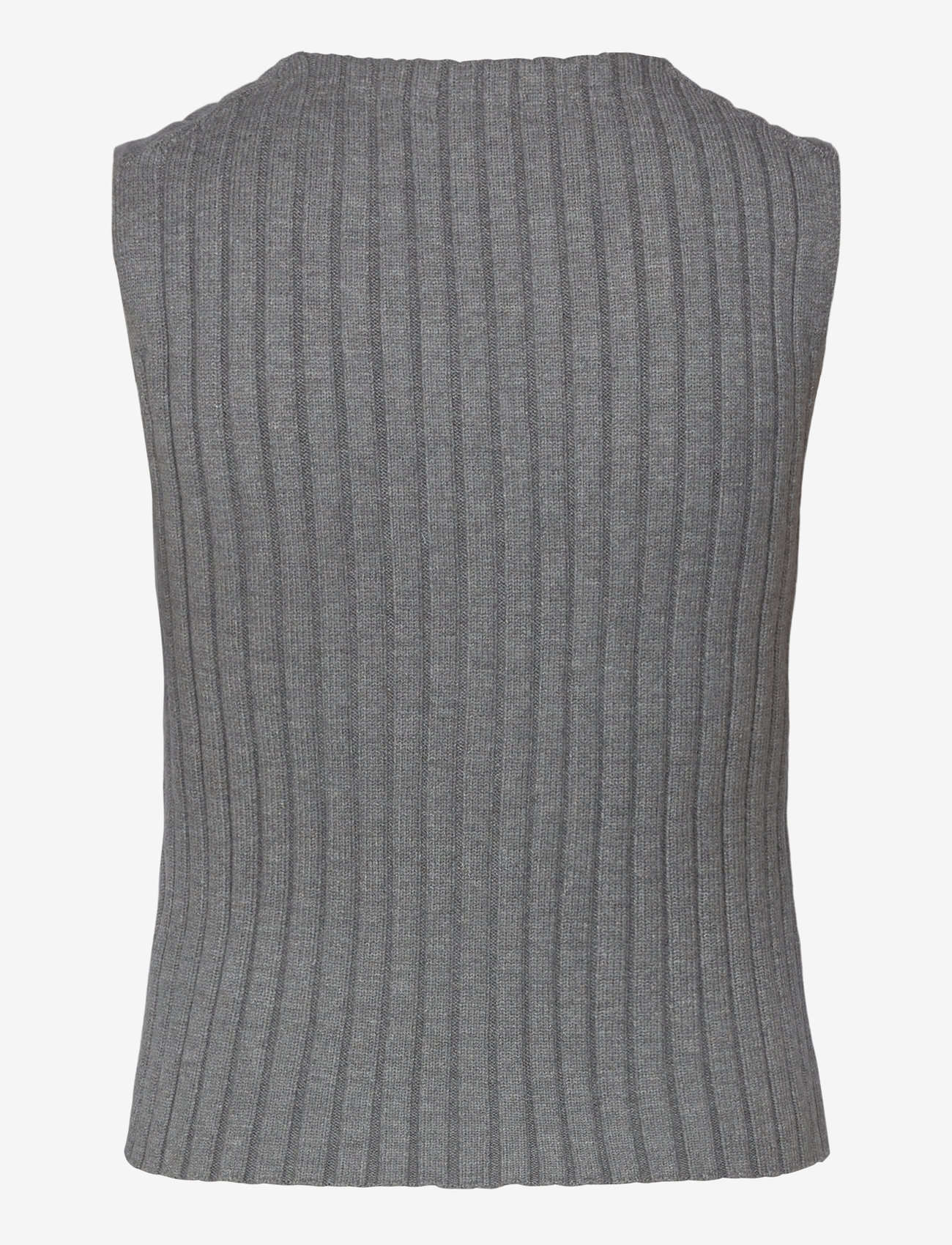 Weekday - Rib-Knitted V-neck Vest - strikveste - grey melange - 1