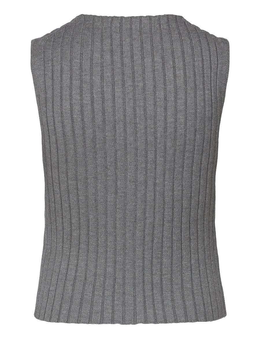 Weekday - Rib-Knitted V-neck Vest - strikveste - grey melange - 1