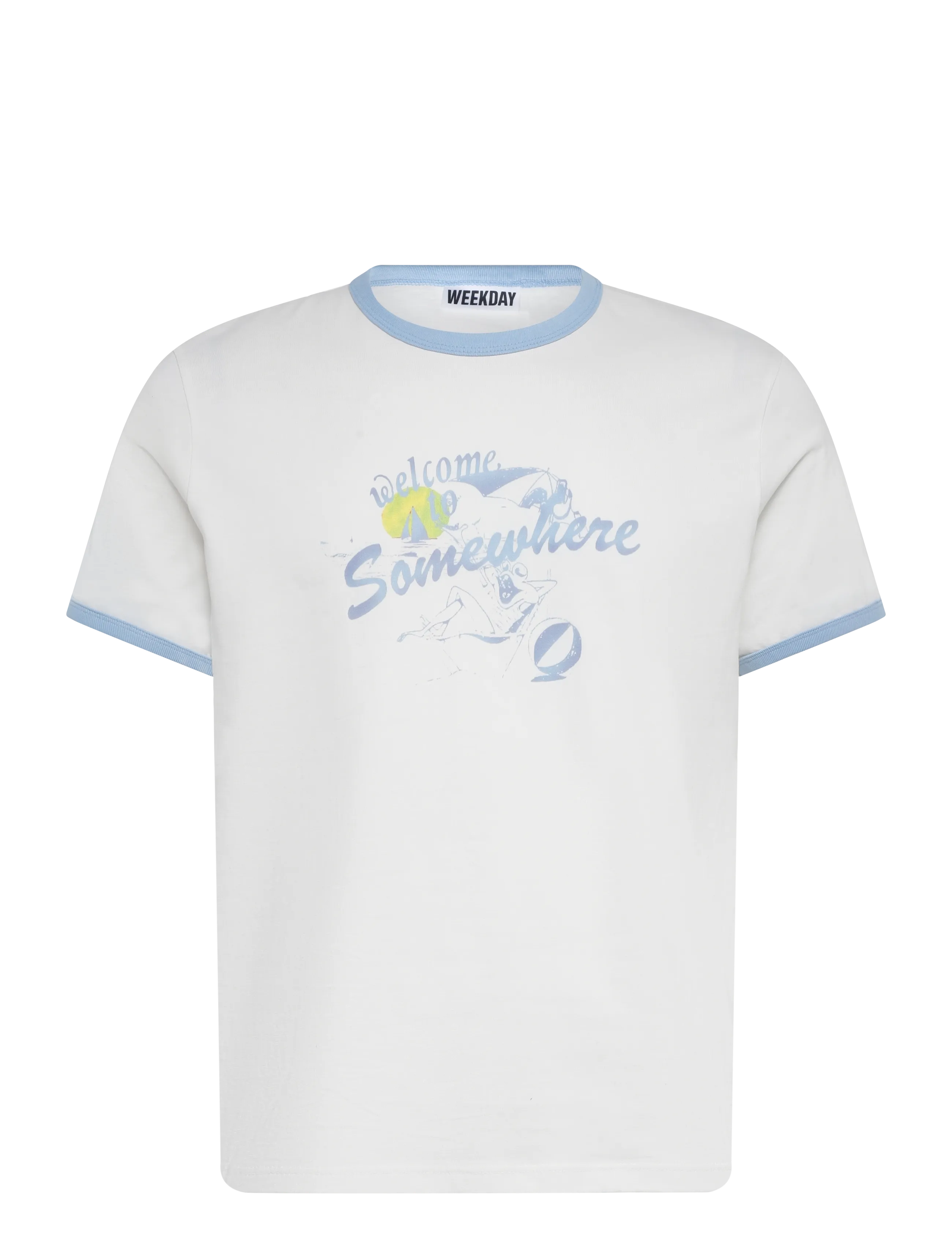 Weekday Graphic T-shirt - Upp till 25% - "WELCOME TO SOMEWHERE" / white