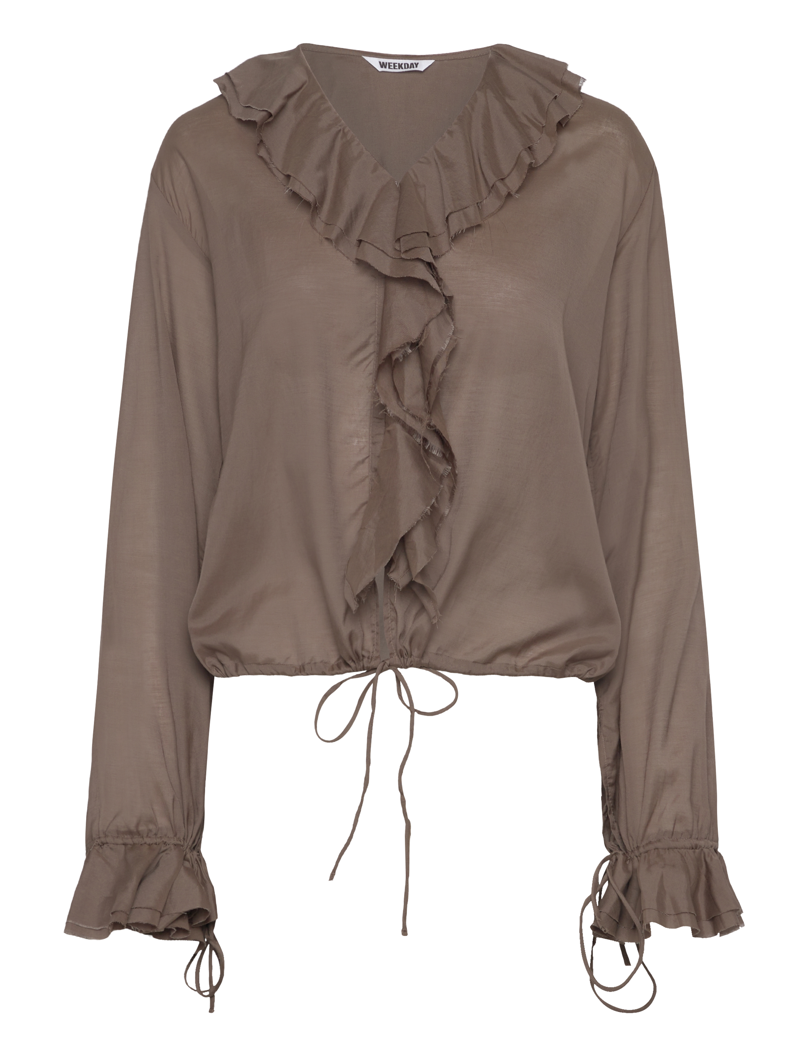 Weekday Long Sleeve Frill Top, S, Blouses, Braun - Long-sleeved, Frauen