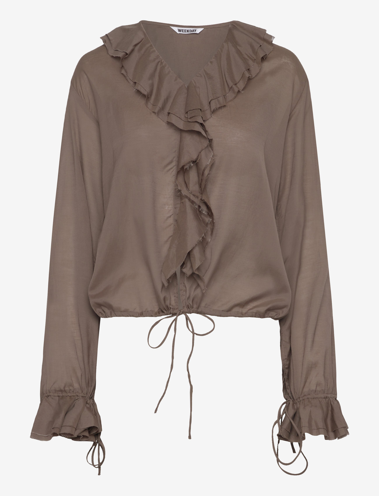 Weekday - Long Sleeve Frill Top - långärmade blusar - mole - 0