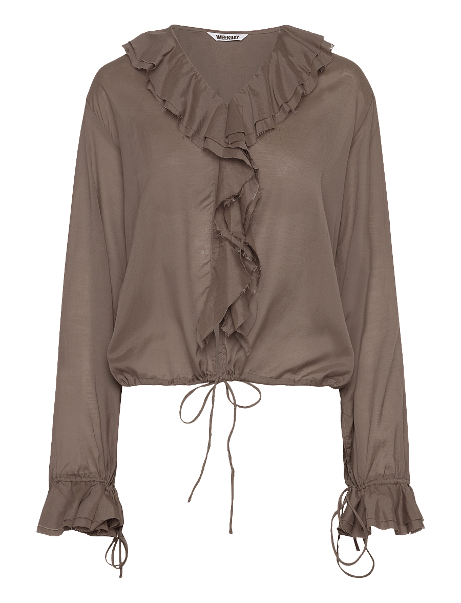 Weekday - Long Sleeve Frill Top - langærmede bluser - mole - 0