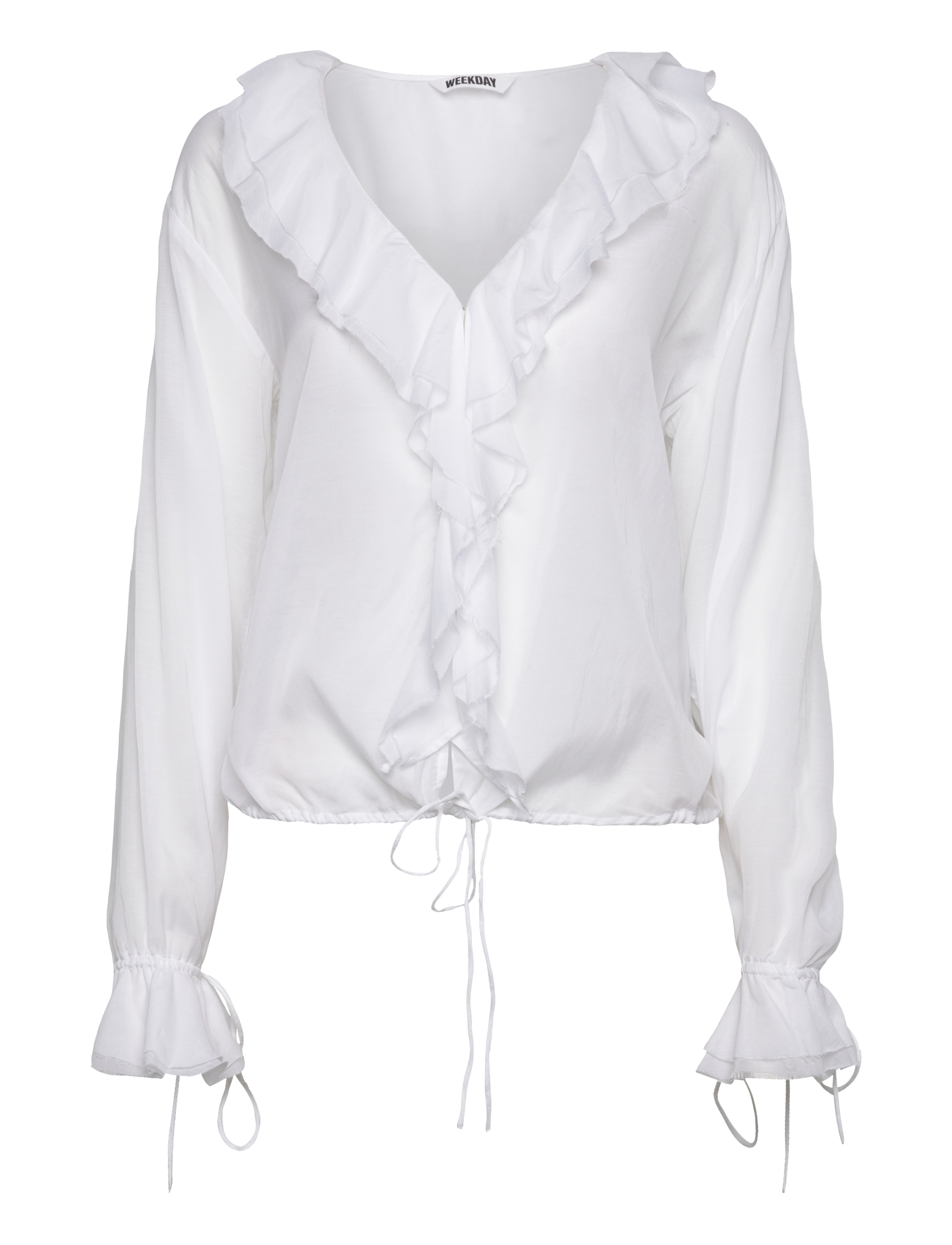Weekday Long Sleeve Frill Top, S, White, Bluser > Langærmede, Dame