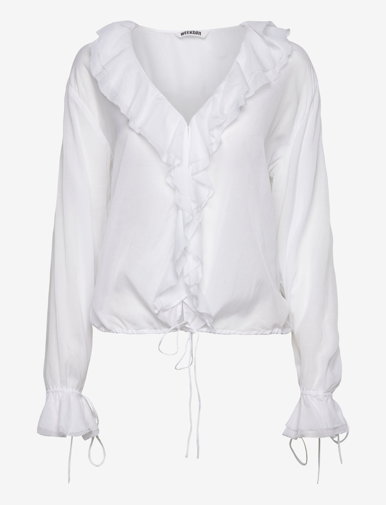 Weekday - Long Sleeve Frill Top - langärmlige blusen - white - 0