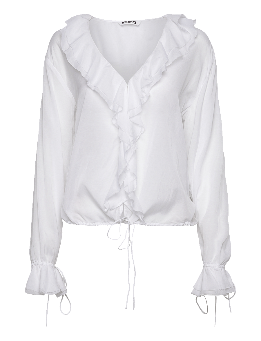 Weekday - Long Sleeve Frill Top - langærmede bluser - white - 0