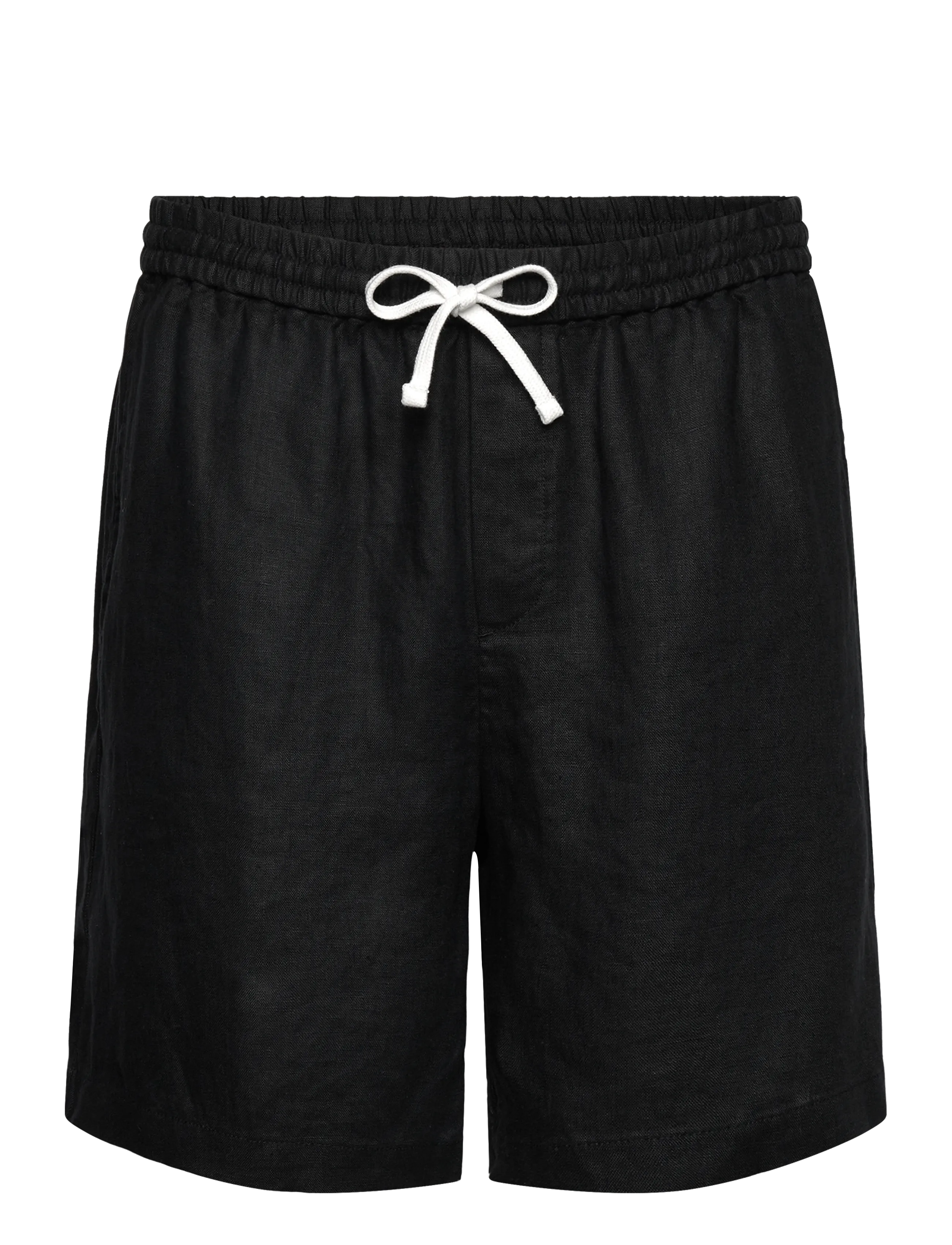 Weekday Relaxed Linen Drawstring Shorts, S, Black, Shorts > Linen Shorts, Herre