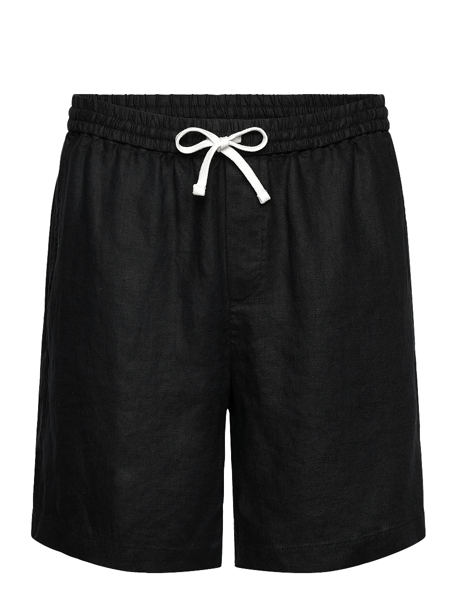 Weekday - Relaxed Linen Drawstring Shorts - linen shorts - black - 0