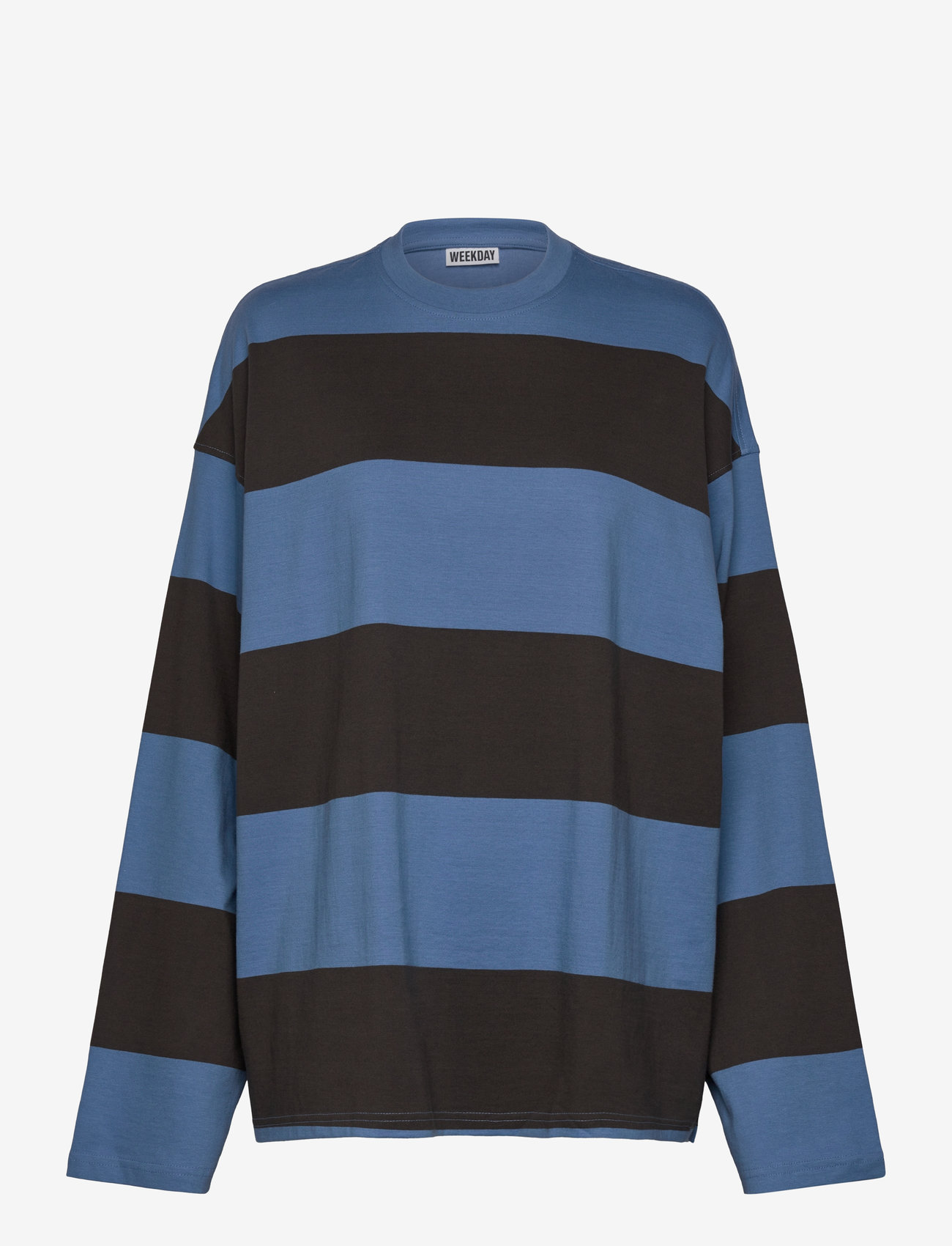 Weekday - Long-Sleeved Oversized Cotton T-shirt - pikkade varrukatega alussärgid - blue medium - 0