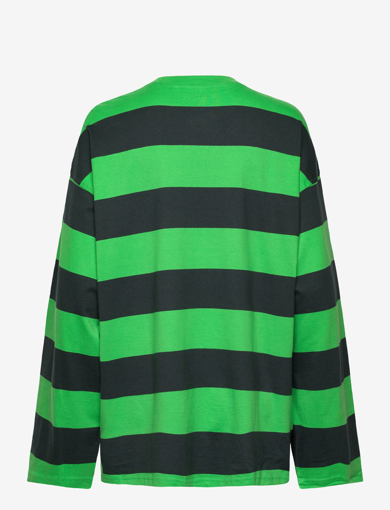 Weekday - Long-Sleeved Oversized Cotton T-shirt - topy z długimi rękawami - green stripe - 1