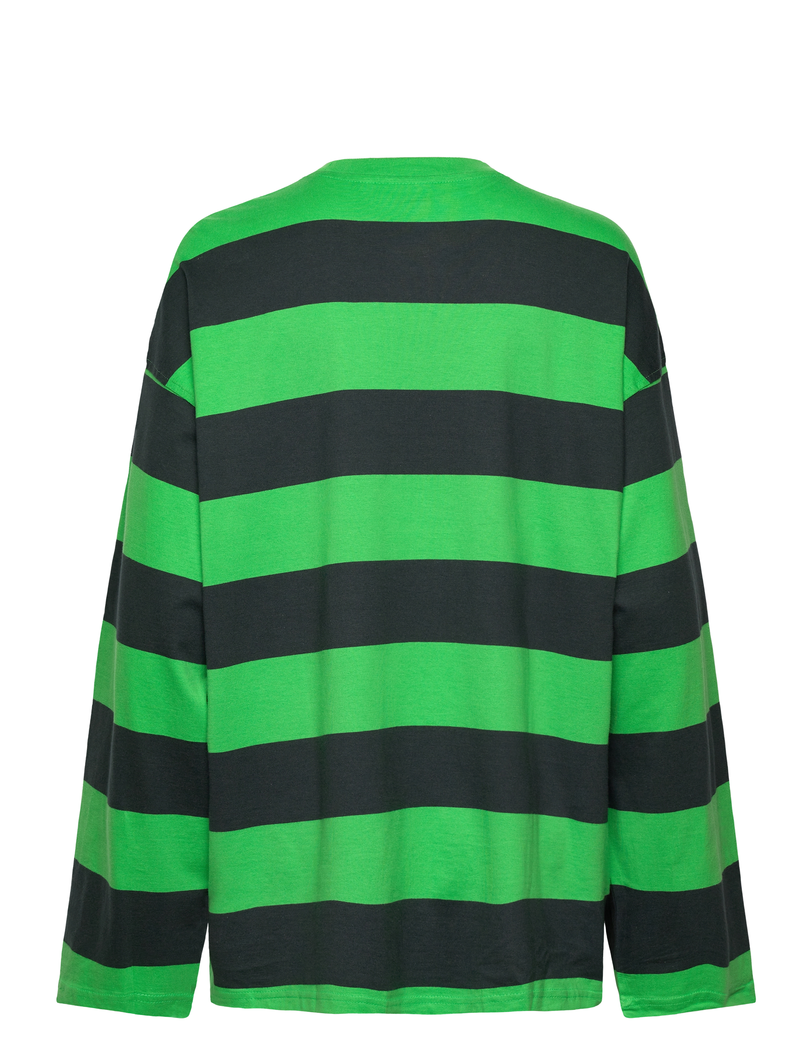 Weekday - Long-Sleeved Oversized Cotton T-shirt - green stripe - 1